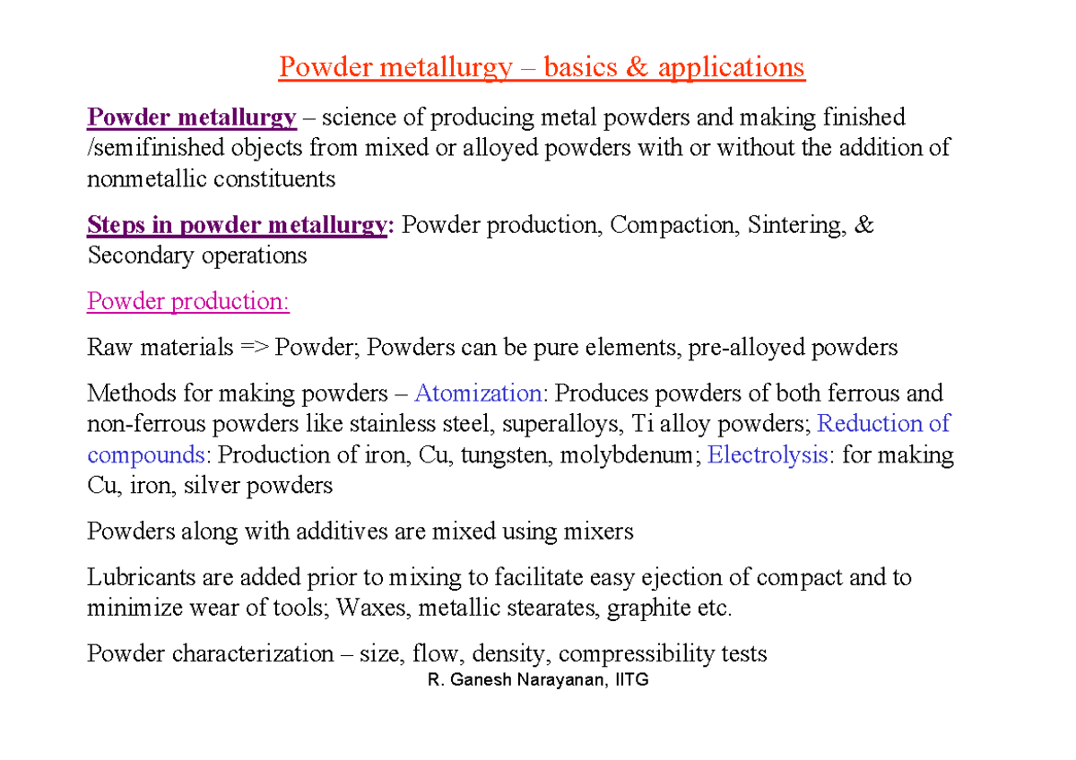 Powder Metallurgy - Comprehensive Study Notes - Studocu