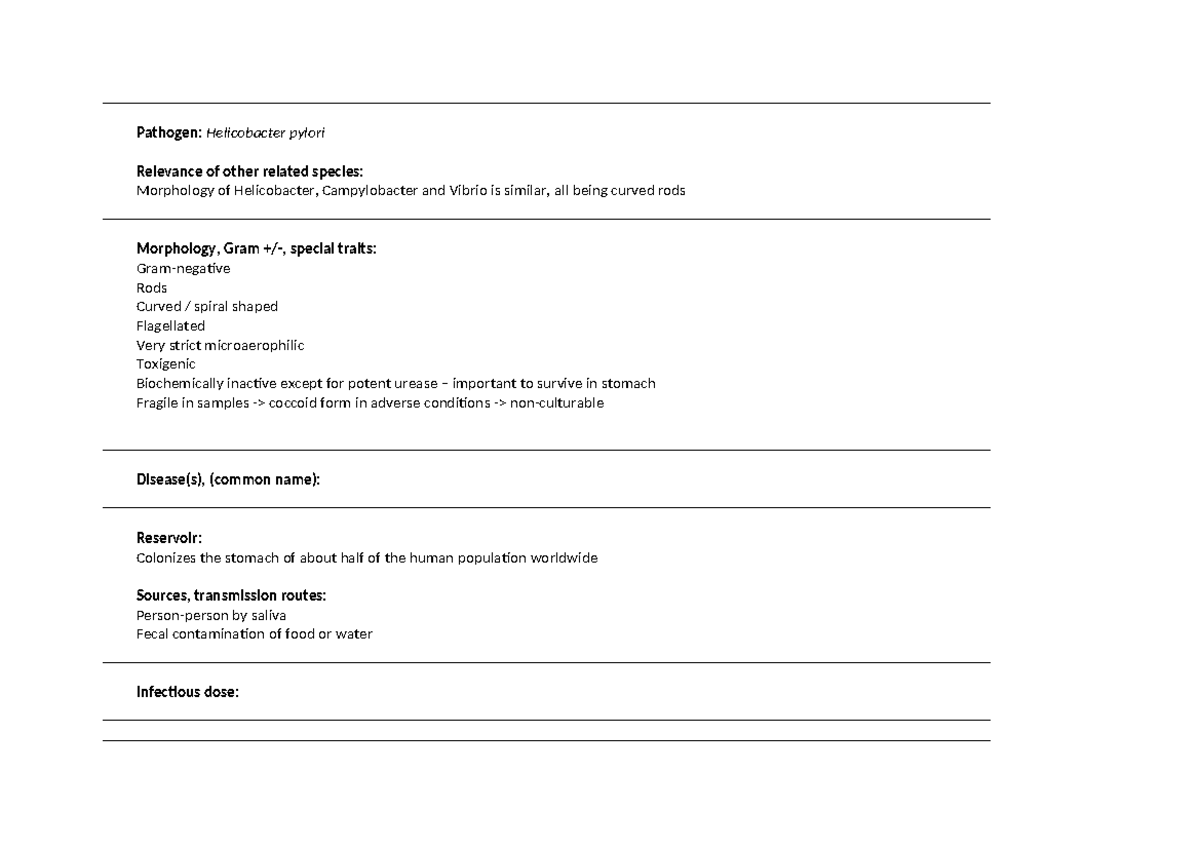 Helicobacter pylori: Fact Sheet on Pathogenesis and Treatment - Studocu