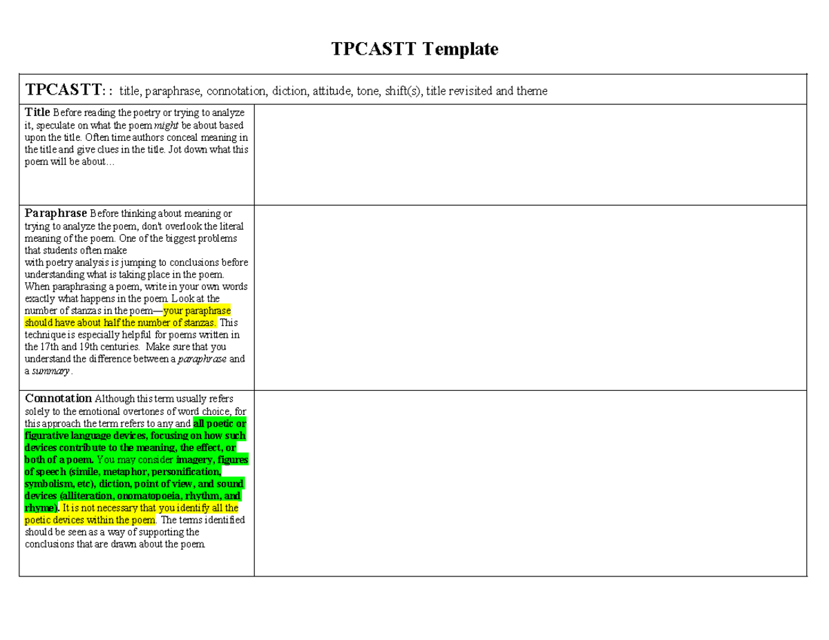 Tpcastt Template - OIL ME UP NOWW - TPCASTT Template TPCASTT: : title ...