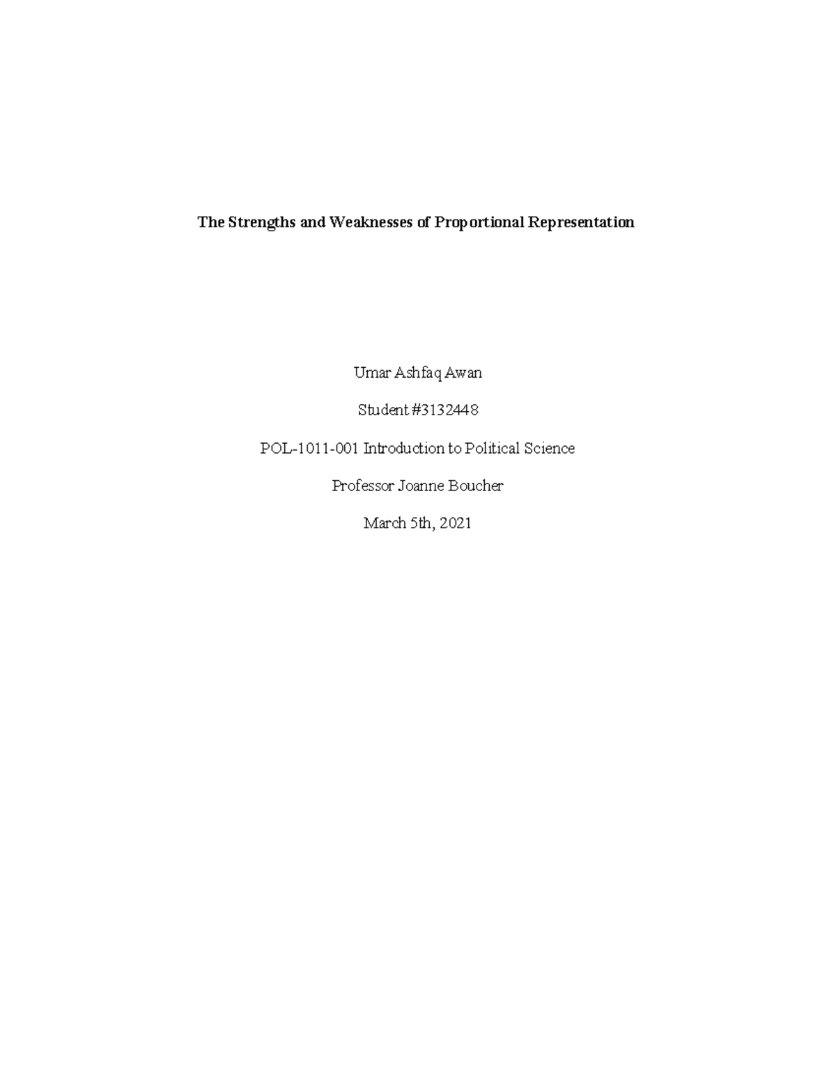Strengths and Weaknesses of Proportional Representation in POL-1011 ...