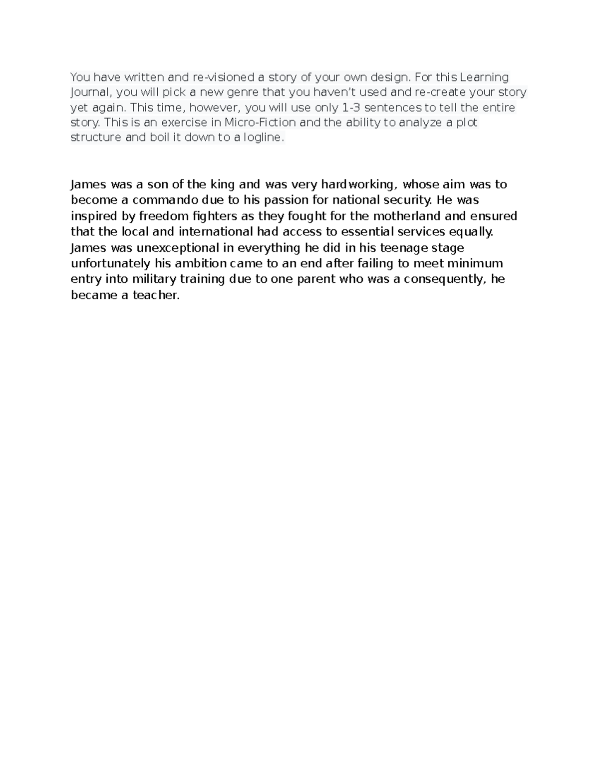 LIT101 - Learning Journal 7: Micro-Fiction Story Analysis - Studocu