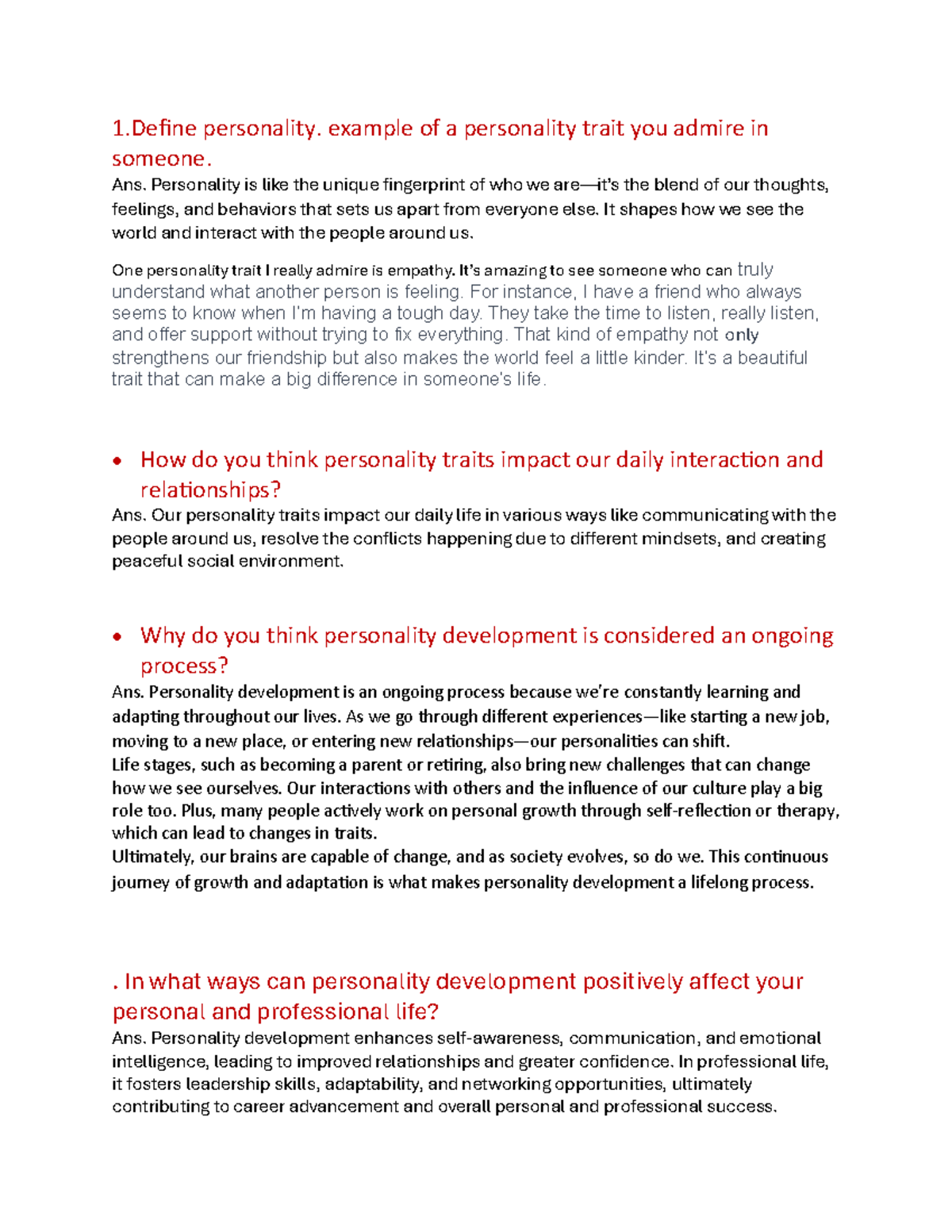 Pd Homework 01 - Understanding Personality Traits and Development - Studocu
