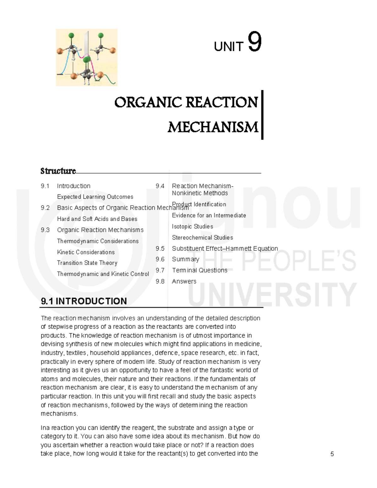 Unit 9: Organic Reaction Mechanism - Key Concepts and Insights - Studocu