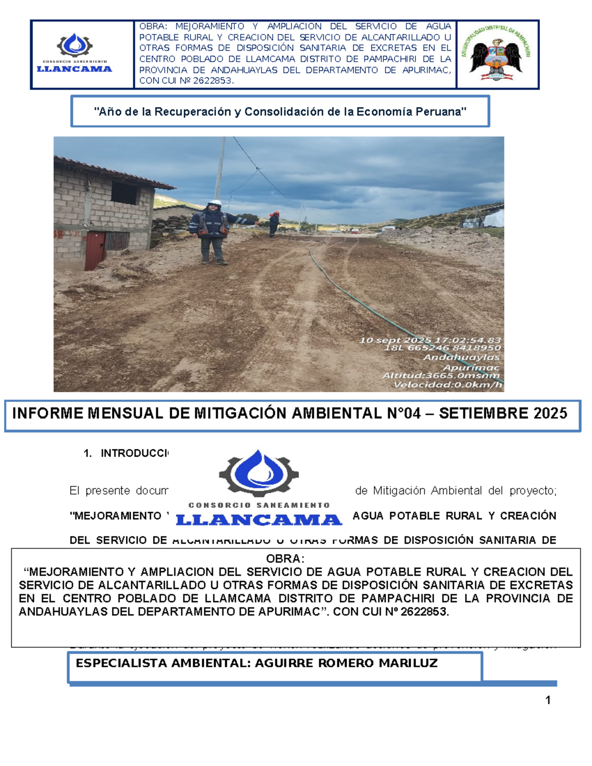 Informe N°4: Mitigación Ambiental del Proyecto de Agua Potable y Alcantarillado - Document Preview