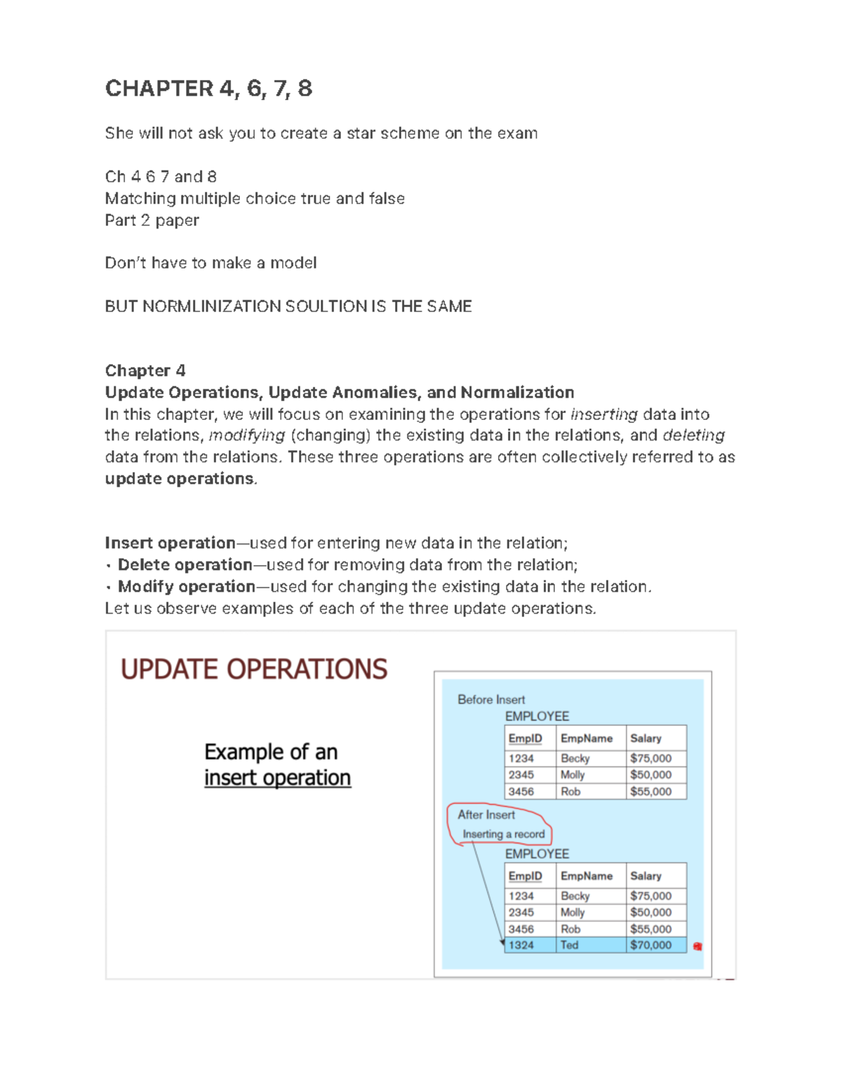 Chapter 4, 6, 7, 8 - Update Operations & Normalization Concepts - Studocu