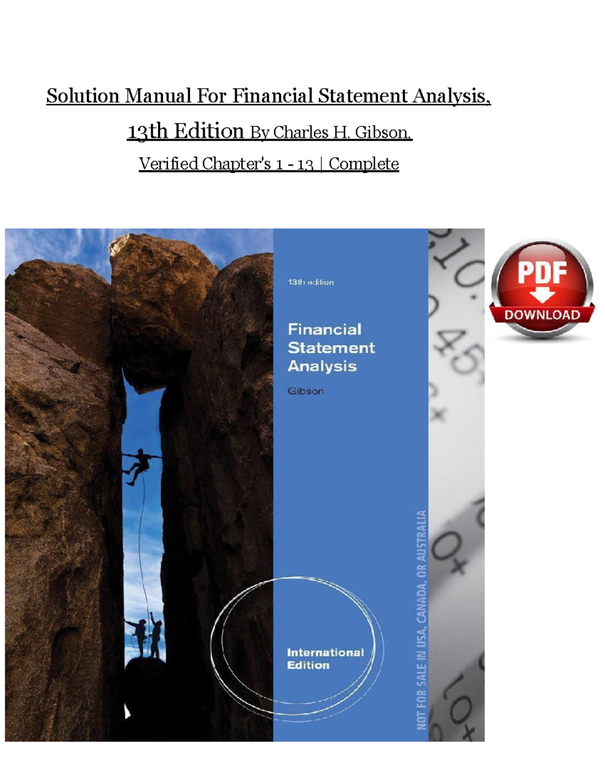Solution Manual for Financial Statement Analysis (13th Ed.) by Gibson ...