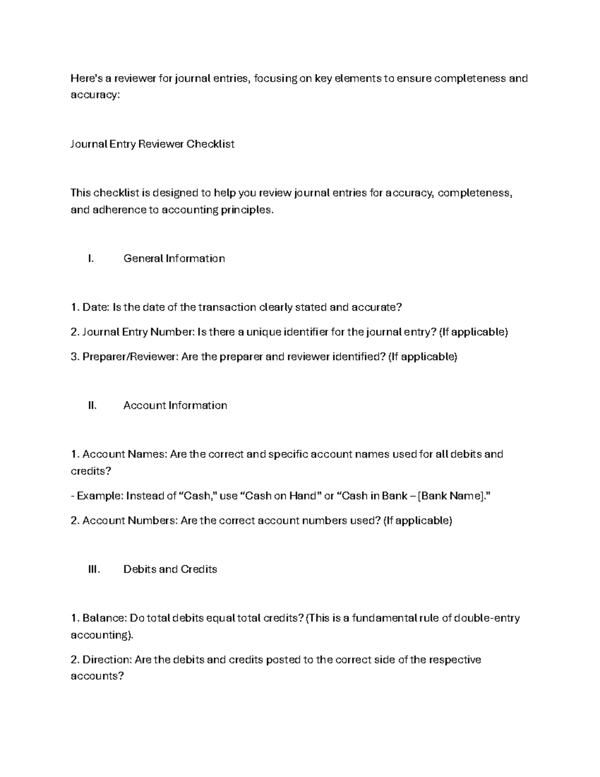 Journal Entry Reviewer Checklist: Ensuring Accuracy & Completeness ...