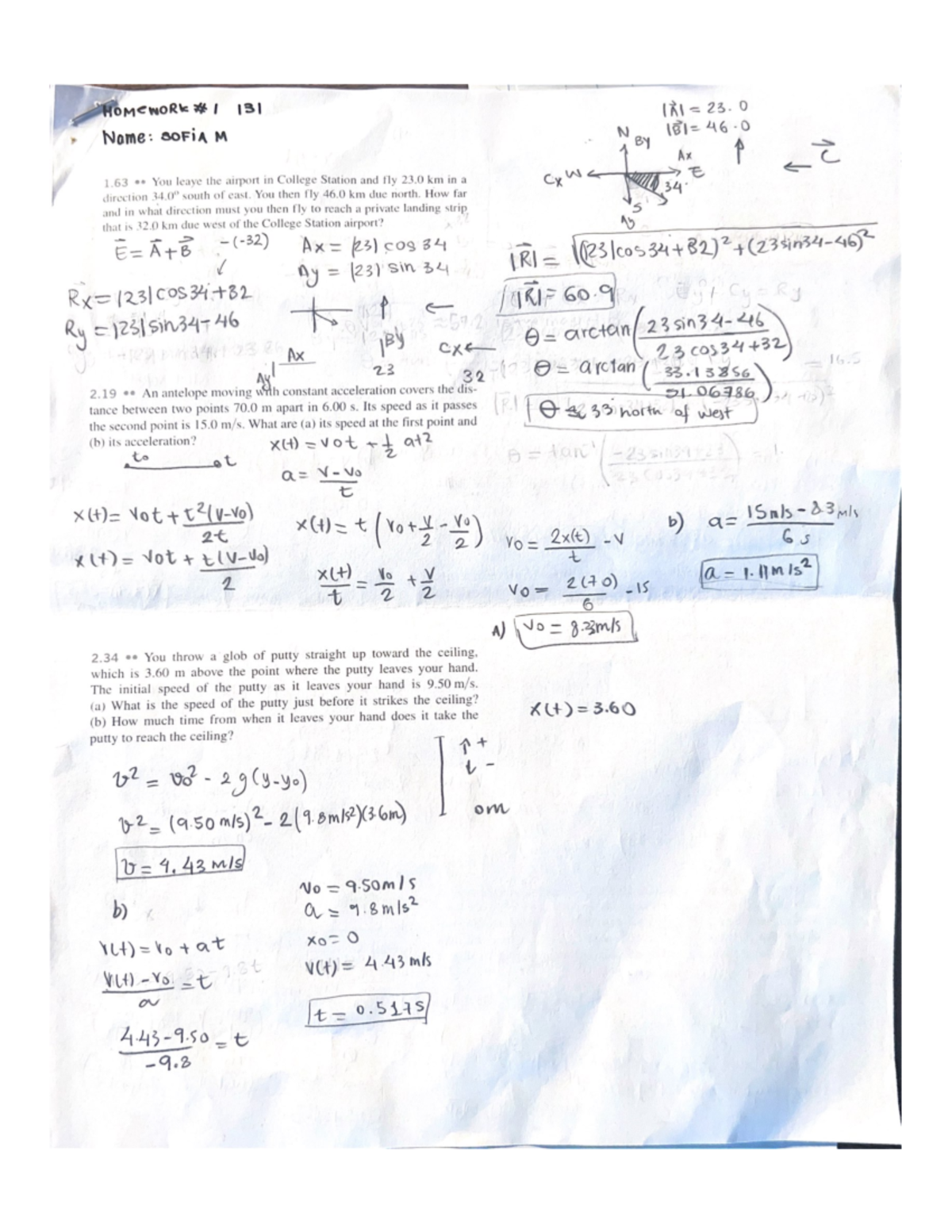 HW 1 I 131 Physics Problem Set: Motion, Forces, and Energy Calculations ...