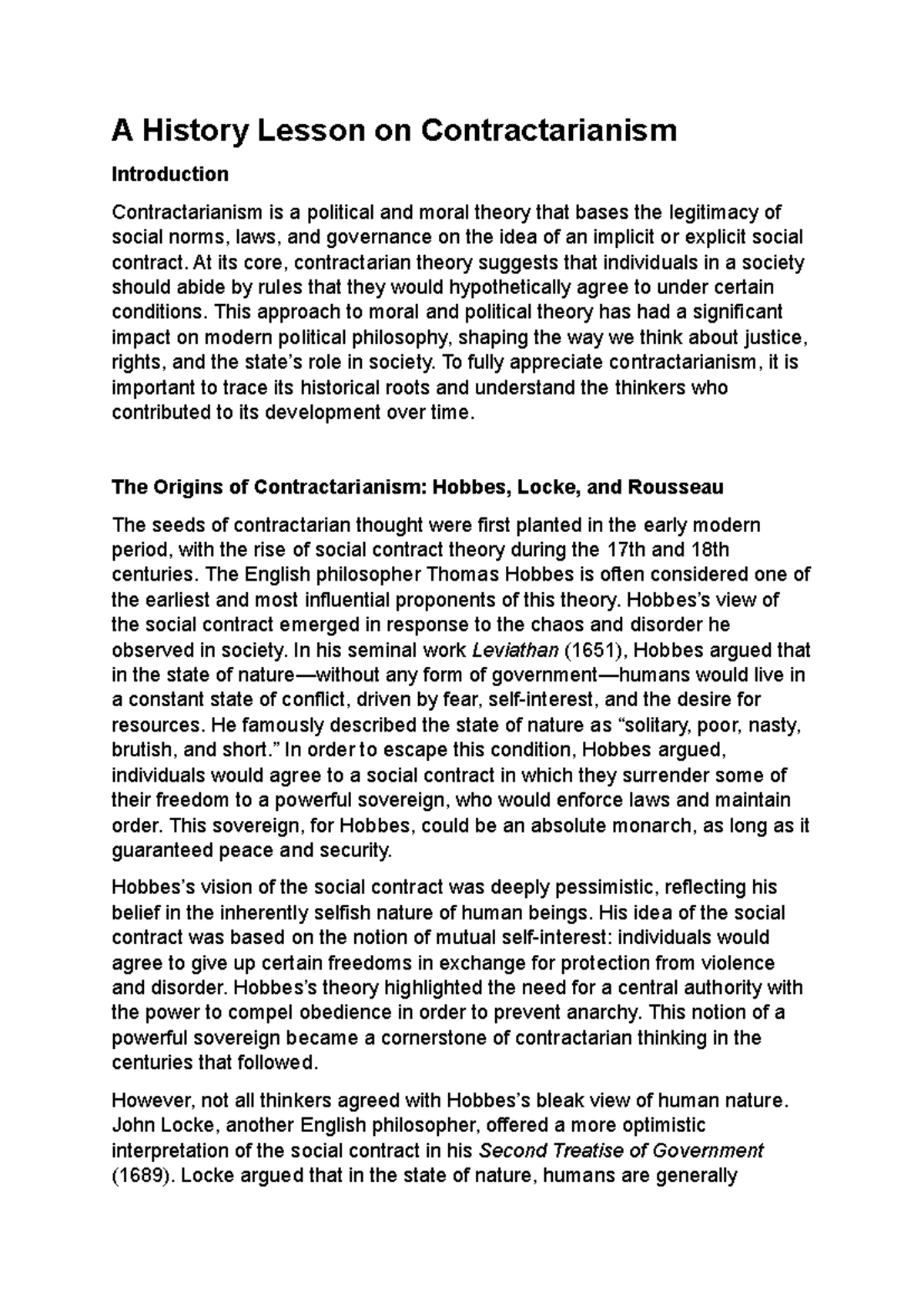 Contractarianism: Historical Roots & Theories from Hobbes to Rousseau ...