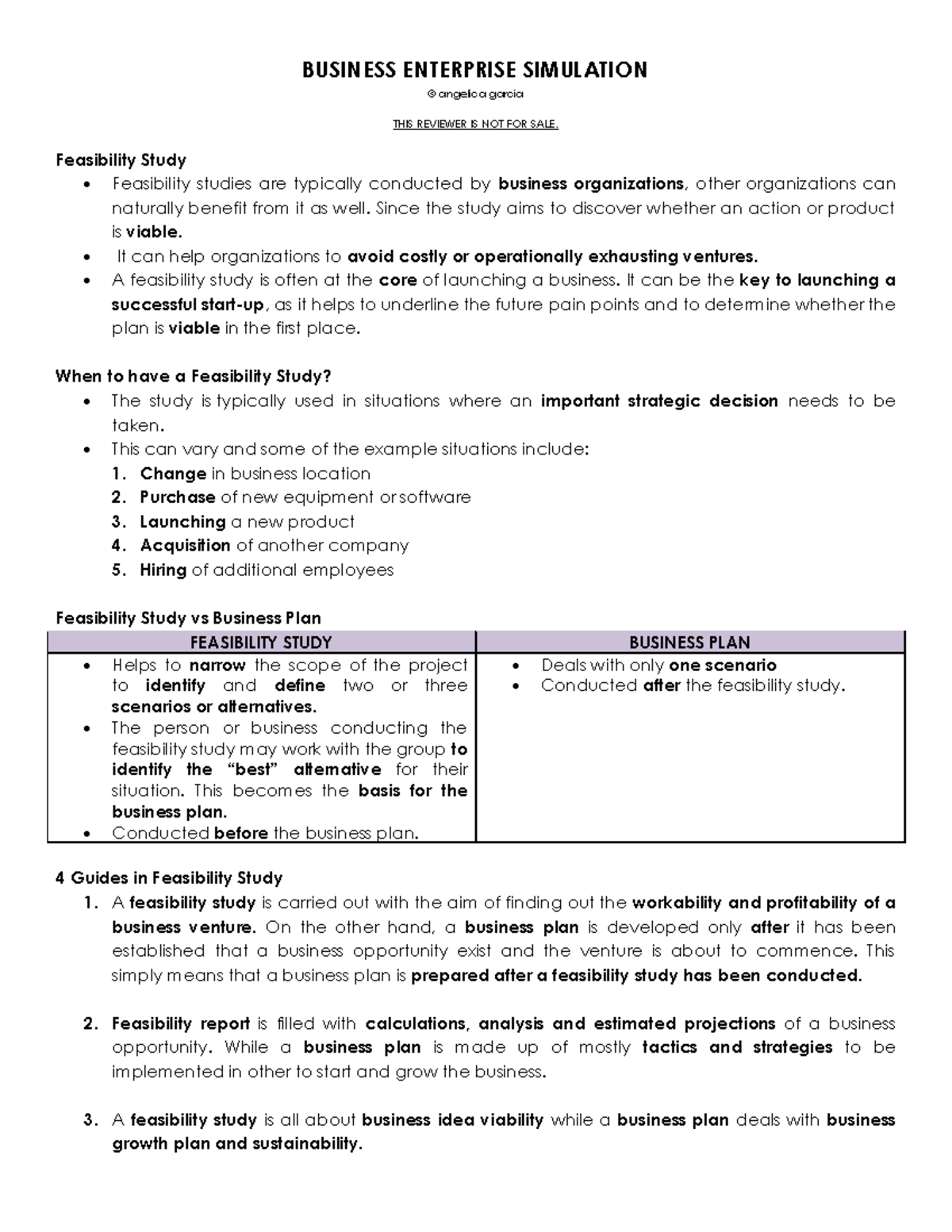 Business Enterprise Simulation (BUS 101) Feasibility Study Overview ...