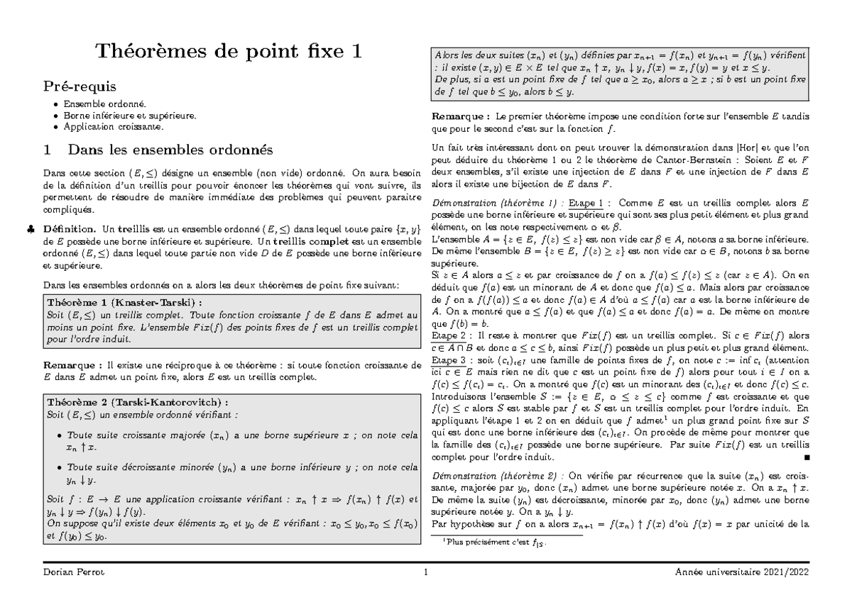 Théorème du Point Fixe 1 - Analyse des Suites Croissantes - Studocu