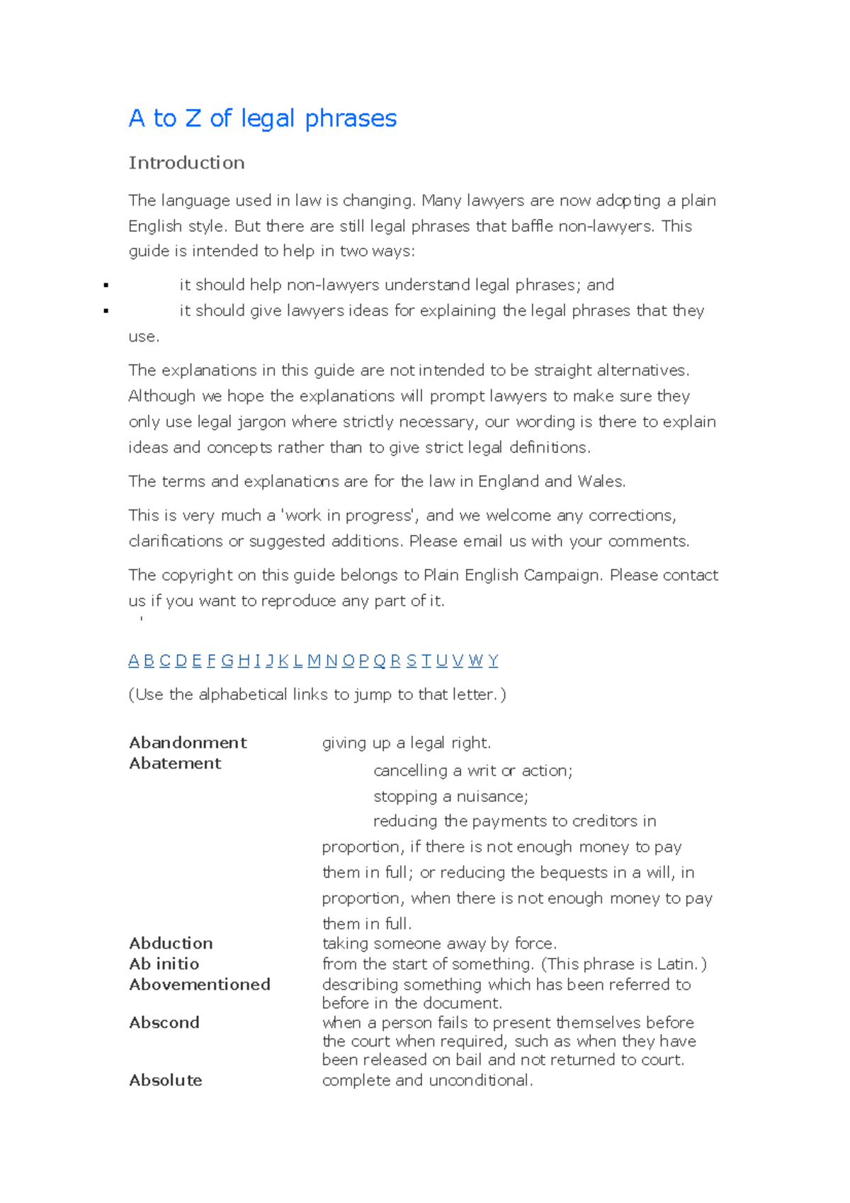 Legal Phrases Explained: A Comprehensive Guide from A to Z - Studocu