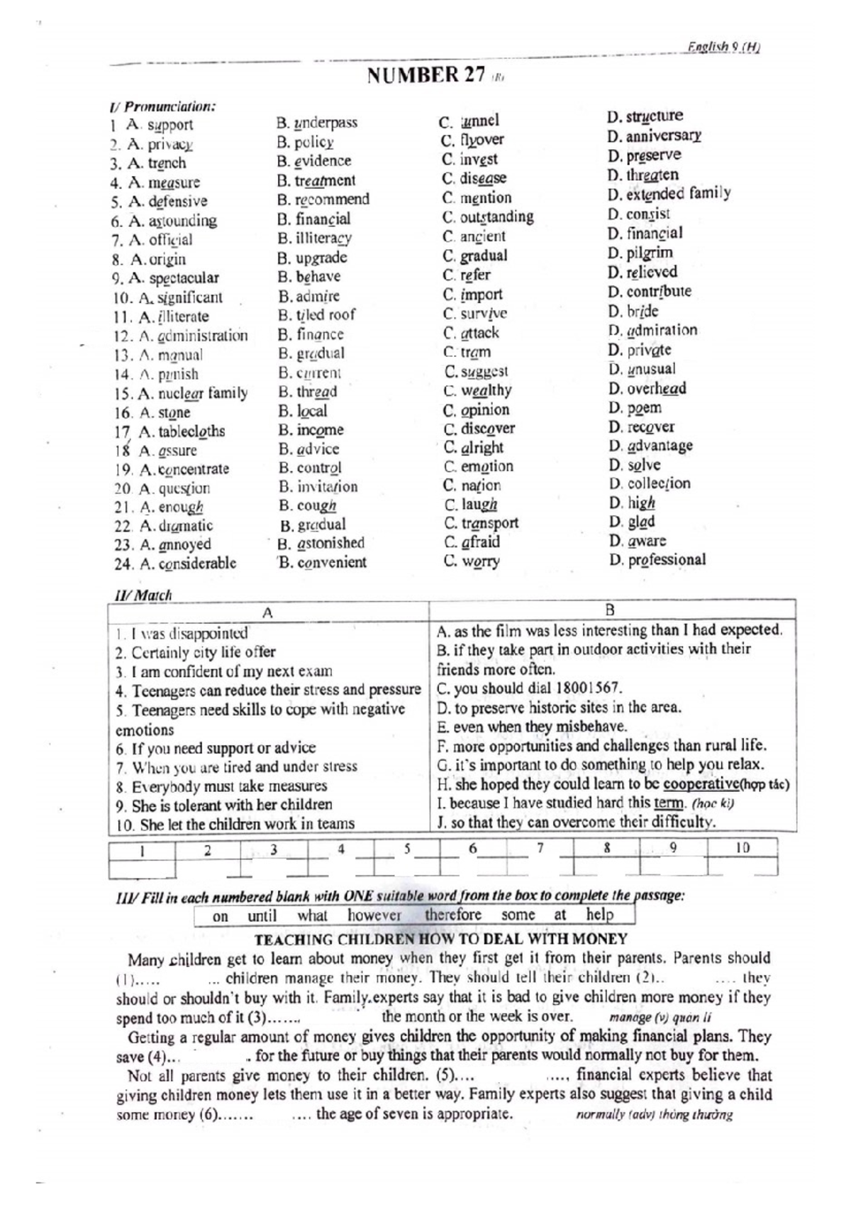English 9 (H) NUMBER 27 (R) Pronunciation & Money Management Tips - Studocu