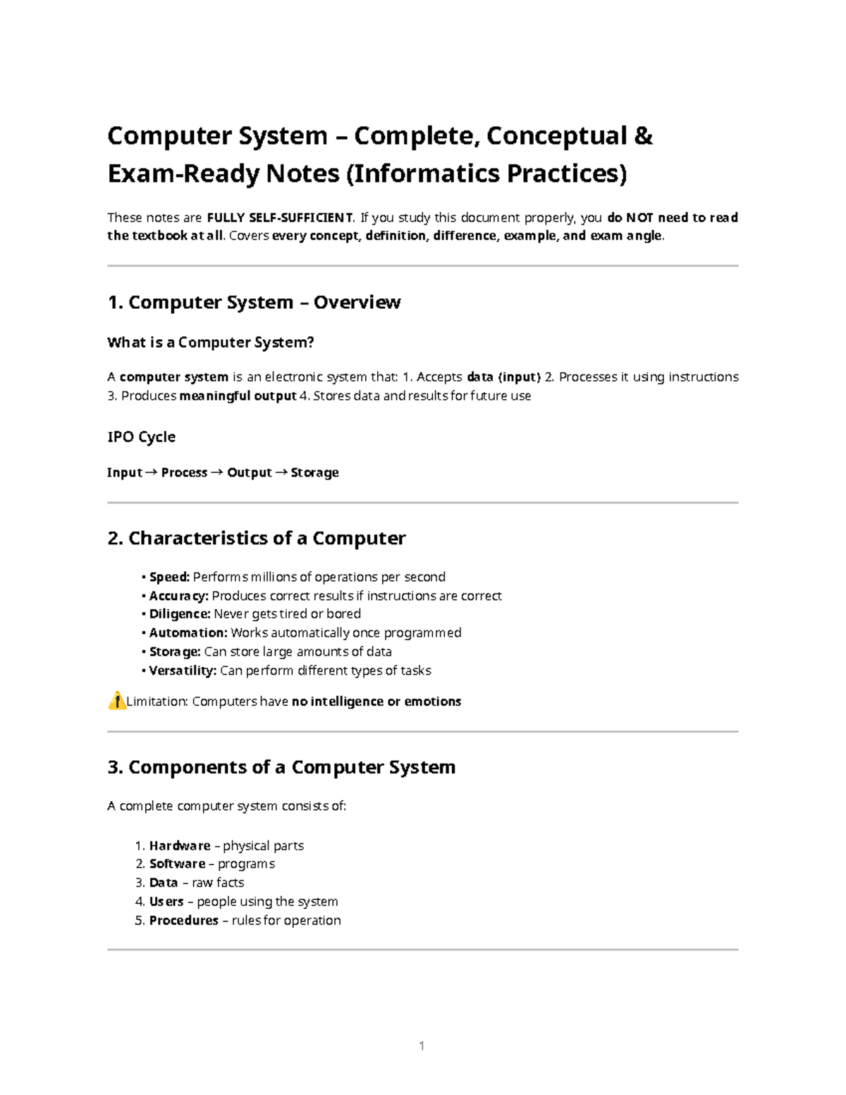 Computer System – Complete Exam Notes (Informatics Practices) - Studocu