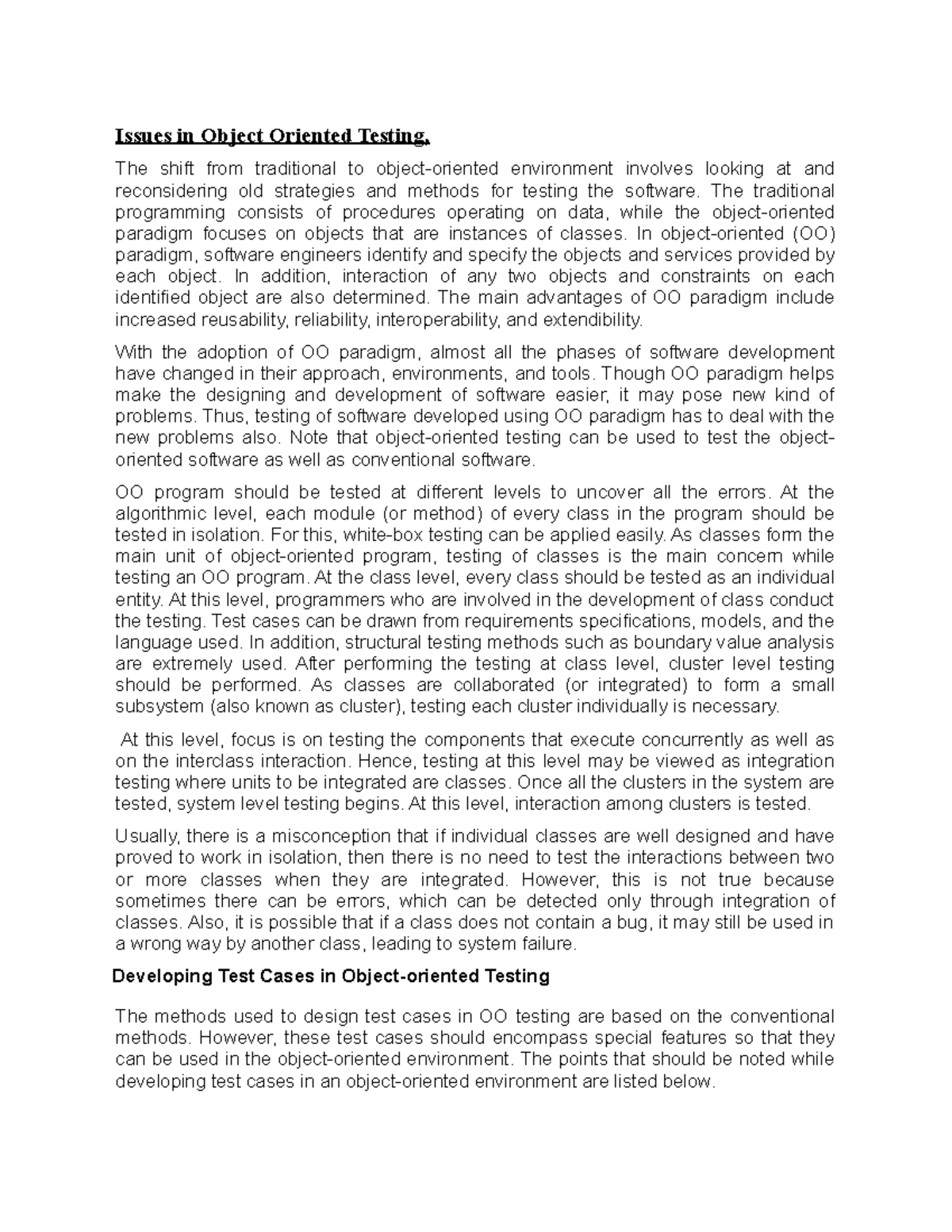 St unit 4 - question paper - Issues in Object Oriented Testing, The ...