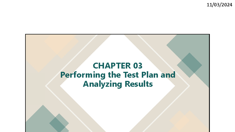 CHAPTER 03 Data Analytics: Test Plan & Results Analysis - Studocu