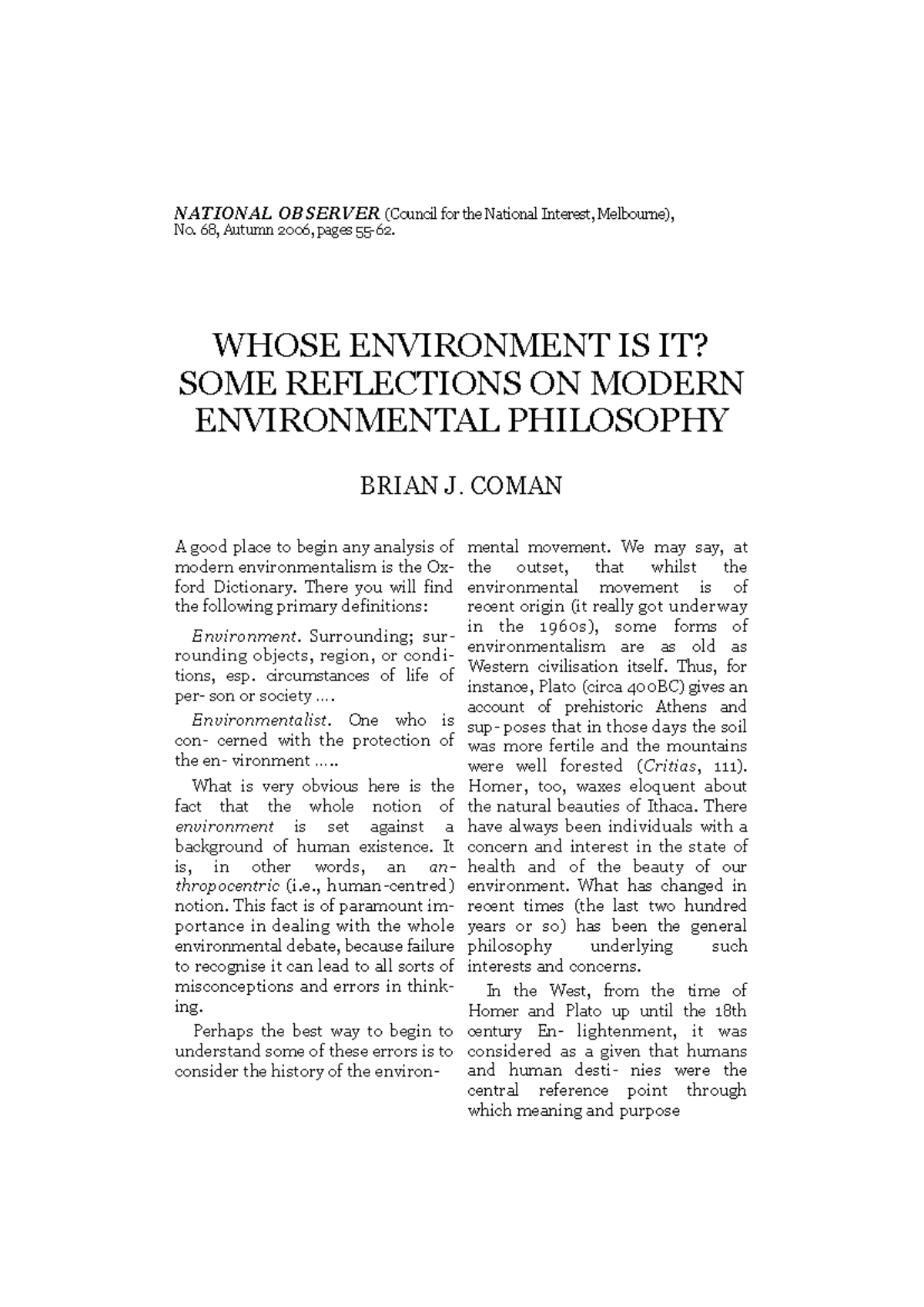 Modern Environmental Philosophy: Reflections on Wilderness and Humanity ...