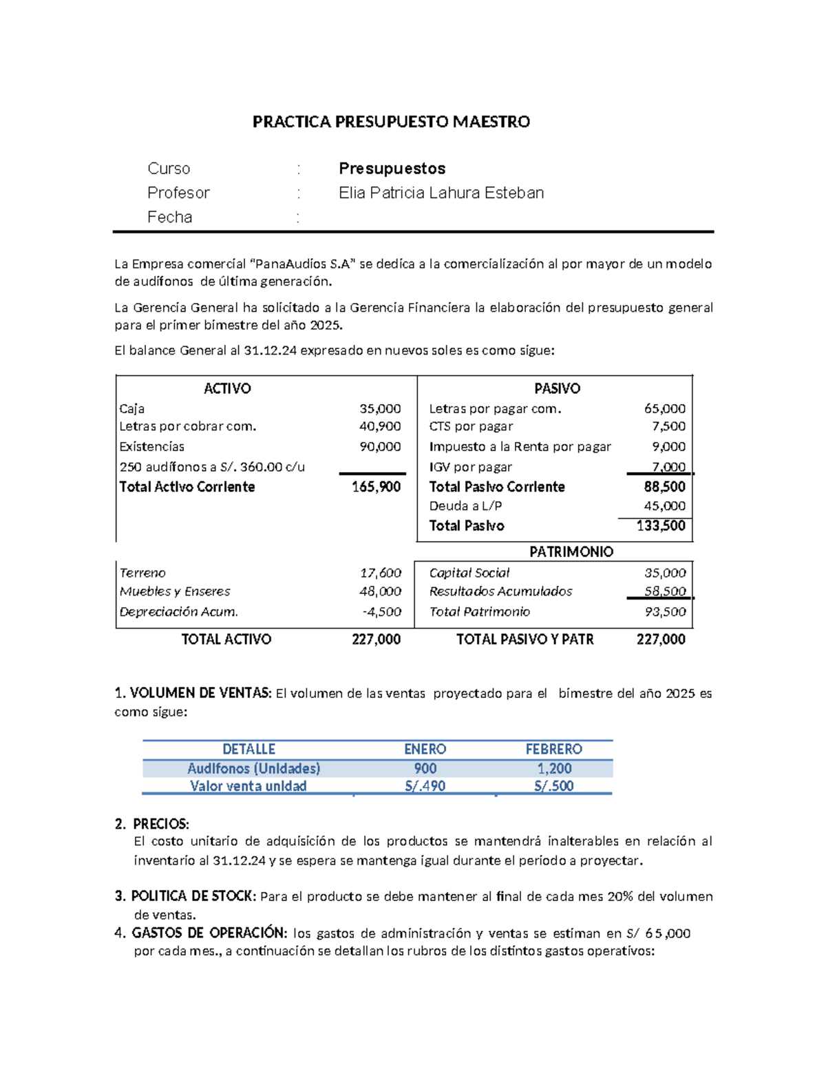 Caso Presupuesto Maestro 2025: Análisis y Proyecciones Financieras - Document Preview