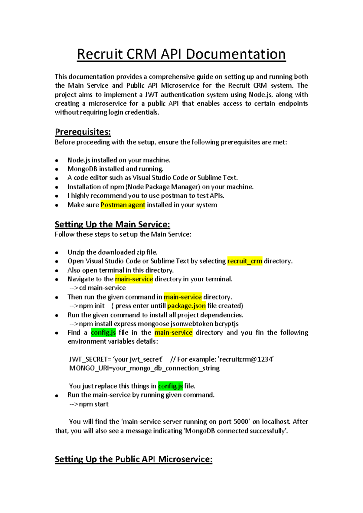 Documentation Project Set Up - Recruit CRM API Documentation This ...