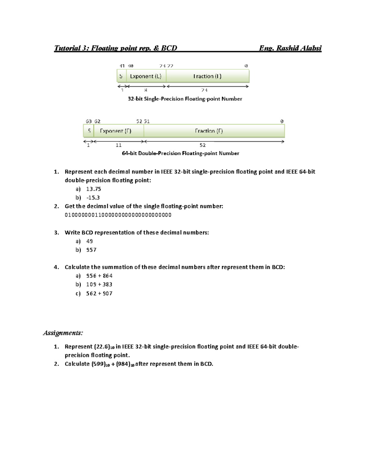 Tutorial 3 - Floating point and BCD - Tutorial 3 : Floating point rep ...