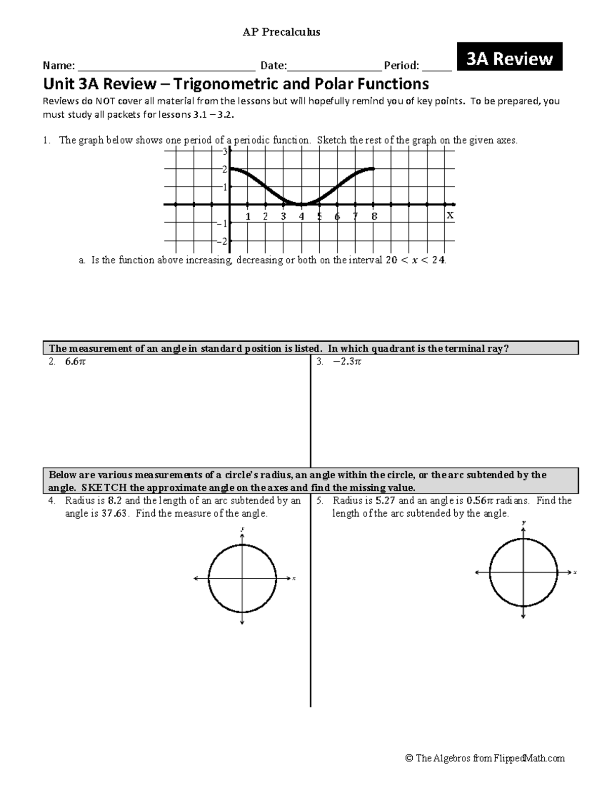 AP Precalculus 3A Unit 3A Review: Trigonometric & Polar Functions - Studocu