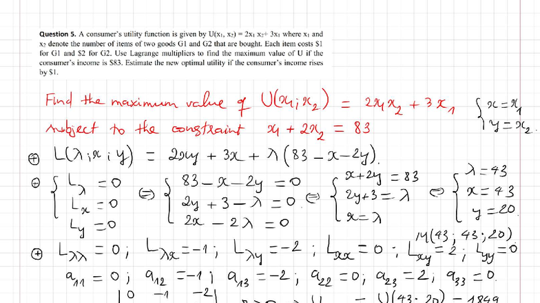 Utility Maximization and Cost Minimization: Exercises for ECON 101 ...