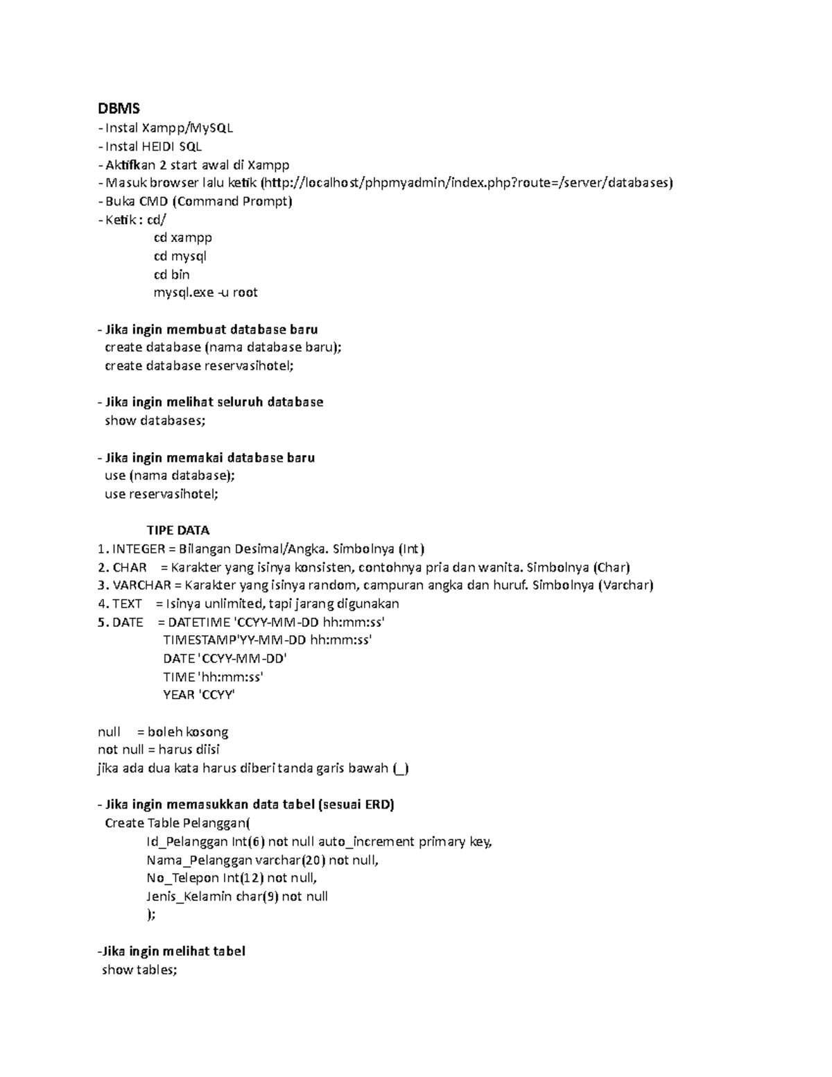 DBMS - Installation and Data Management Guide for XAMPP and MySQL - Studocu