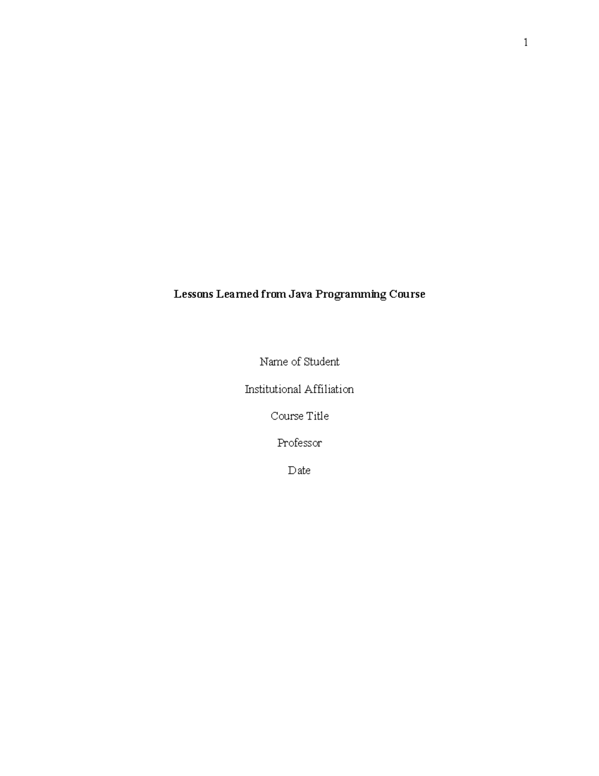 Lessons Learned from Java Programming (CS101) - A Reflection - Studocu