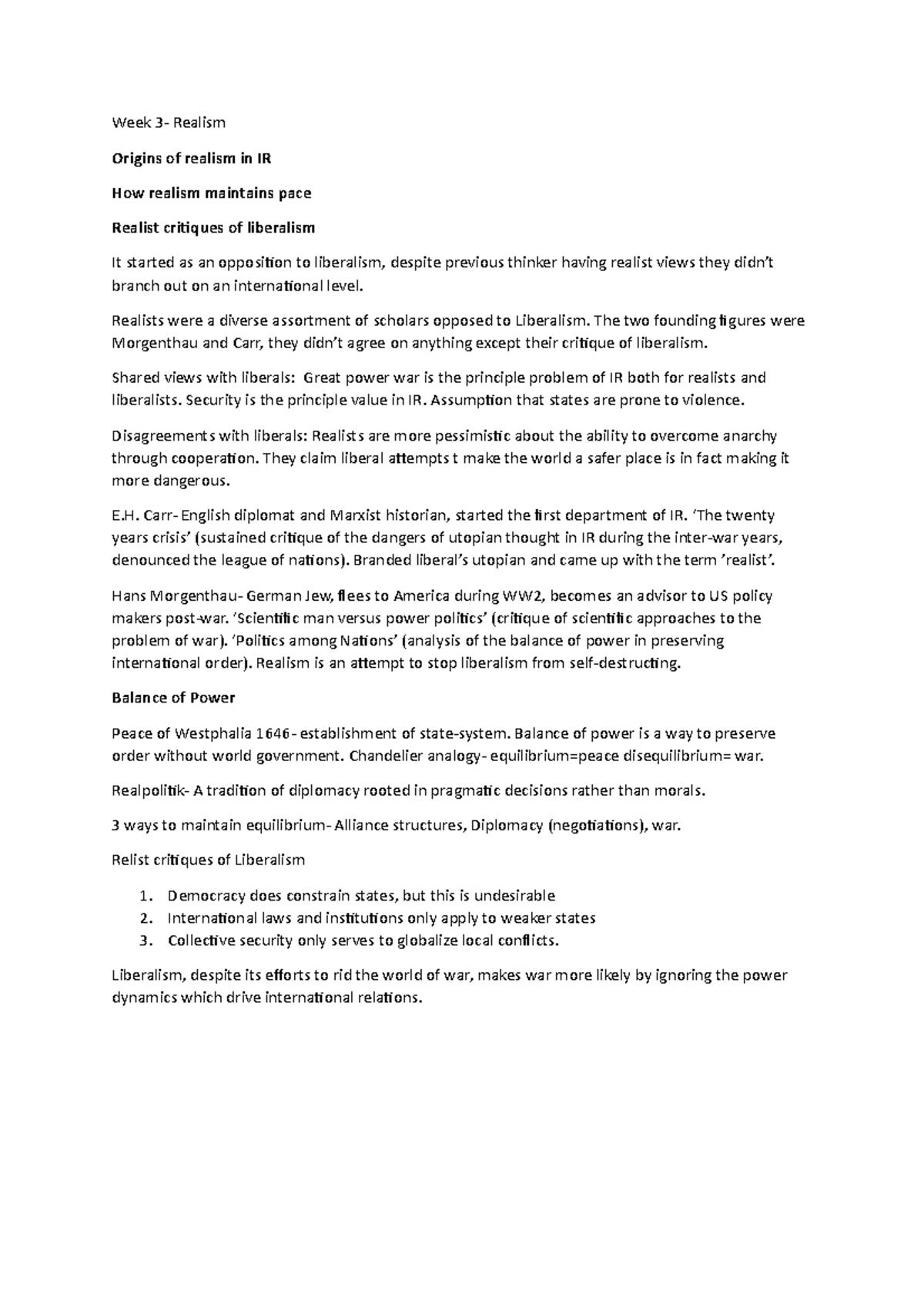 Realism in International Relations - Week 3 Insights by Dr. Zebrowski ...