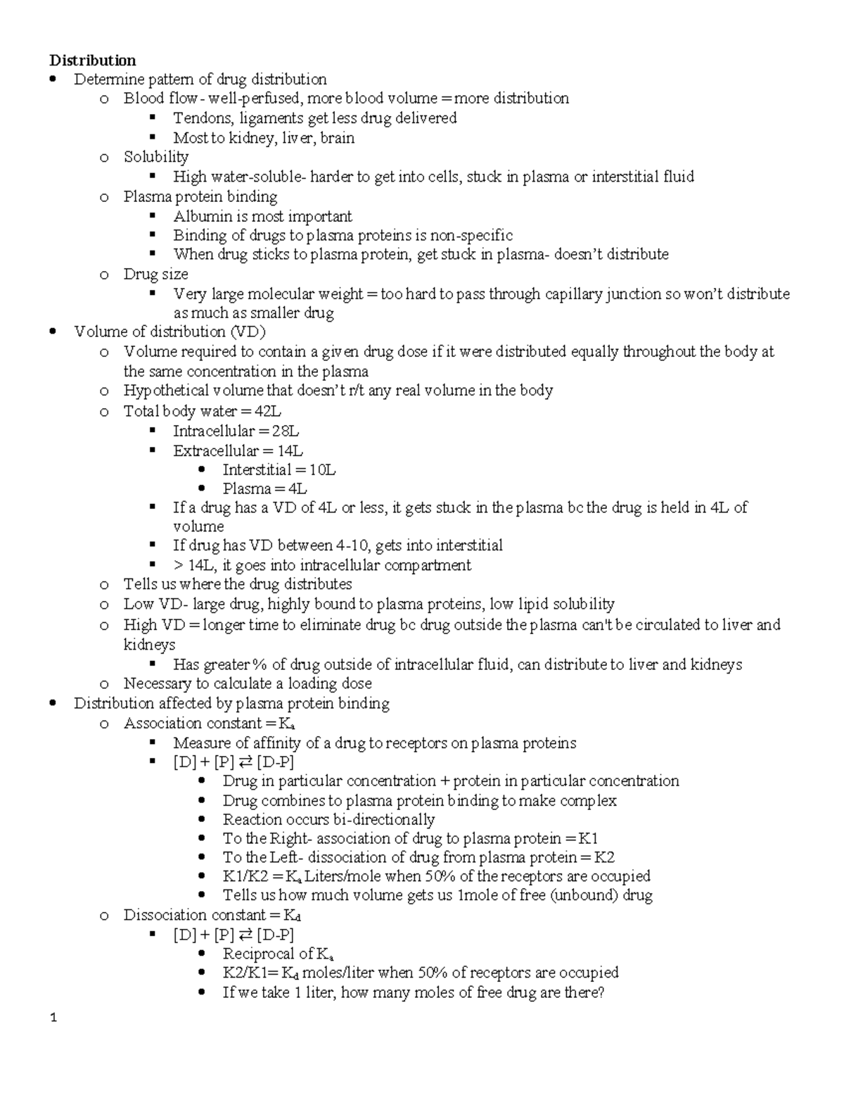 Pharmacokinetics: Drug Distribution & Volume of Distribution (Week 2-3 ...