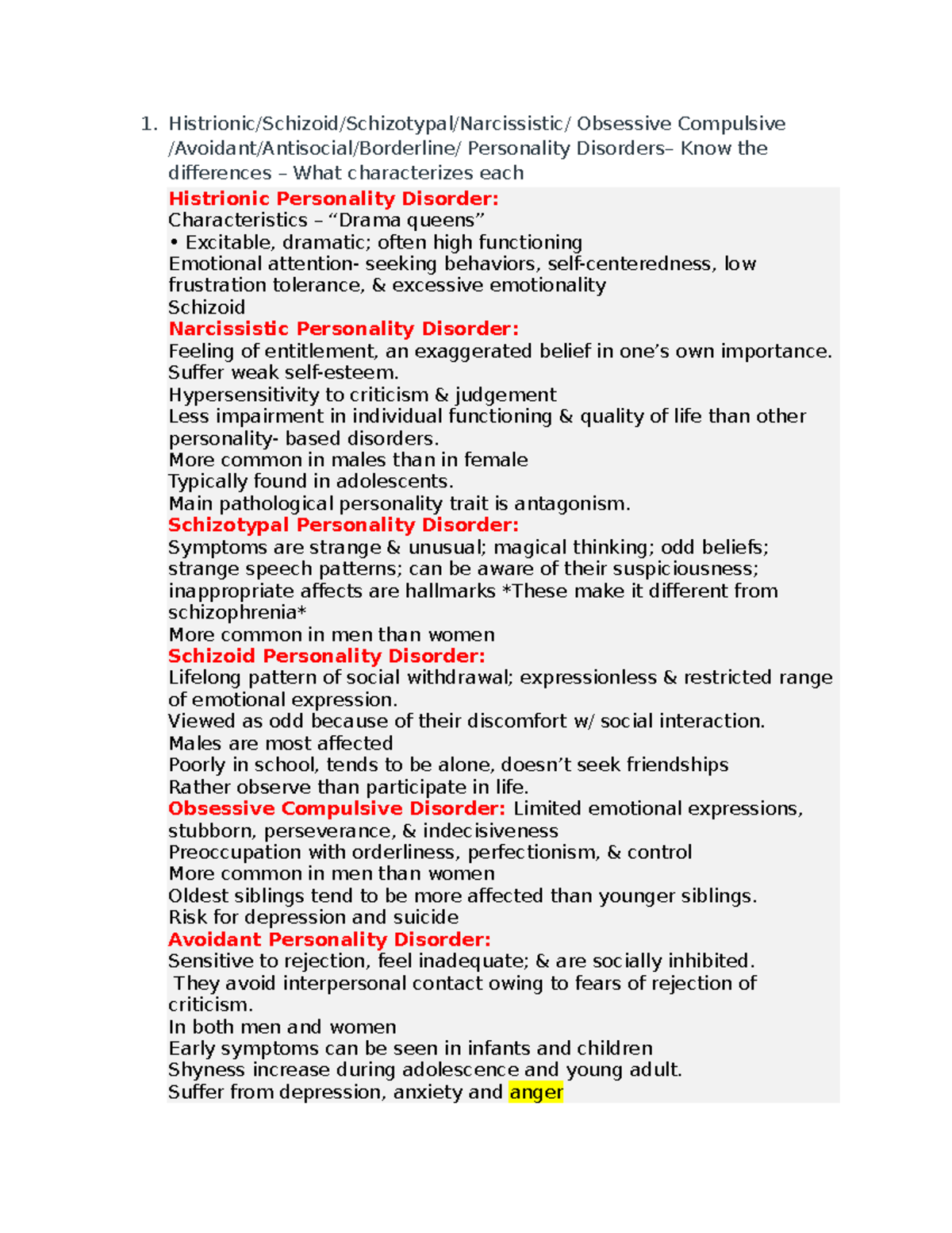 Mental Health Exam 2 - Comprehensive Study Guide for Key Disorders ...