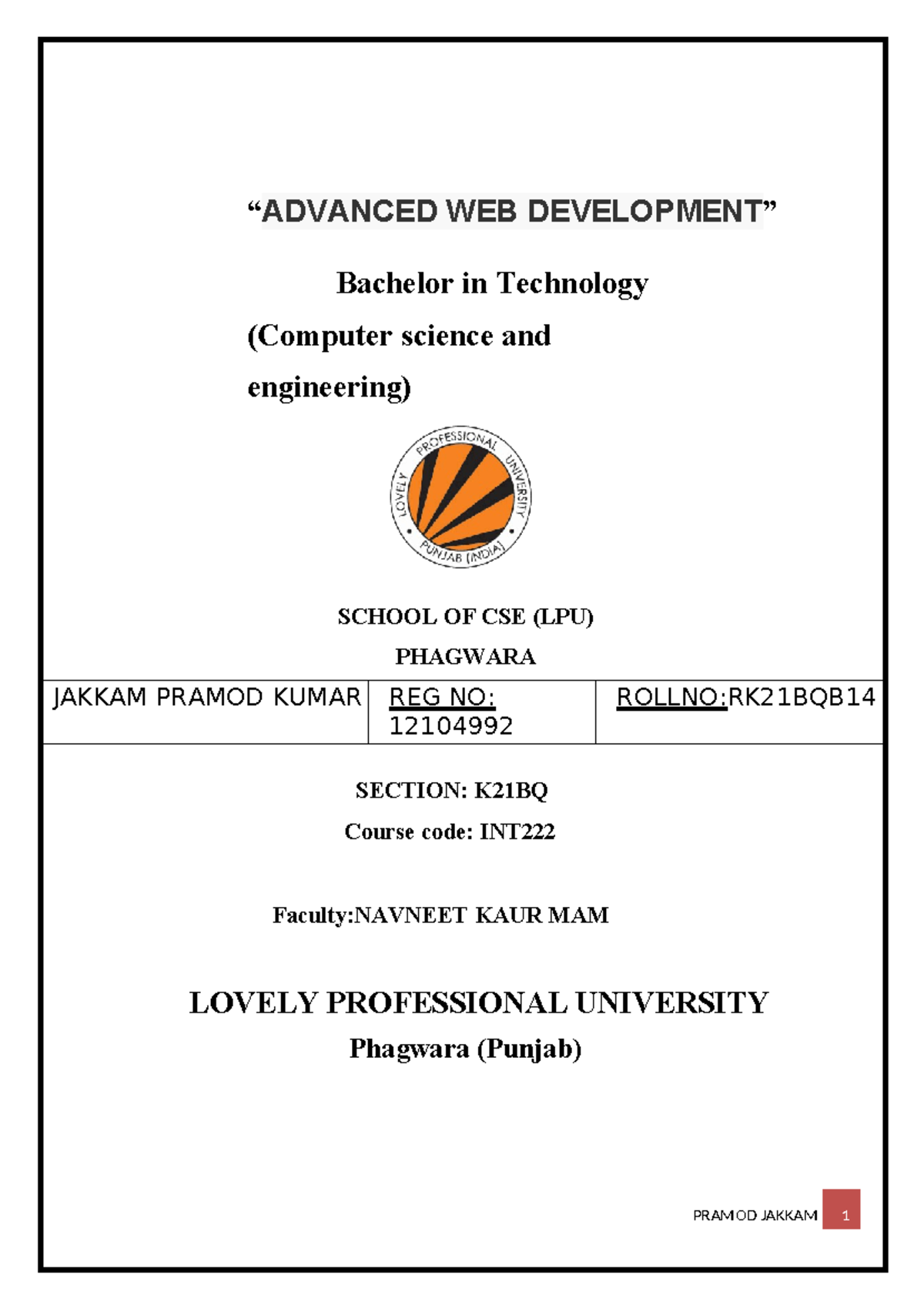 Node Project Report: Advanced Web Development (INT) - Studocu