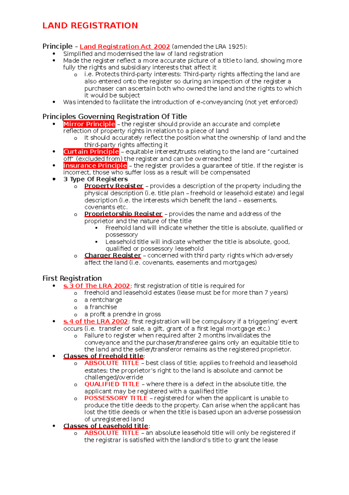 LAND Registration - Lecture Notes 2: Key Principles & Concepts - Studocu