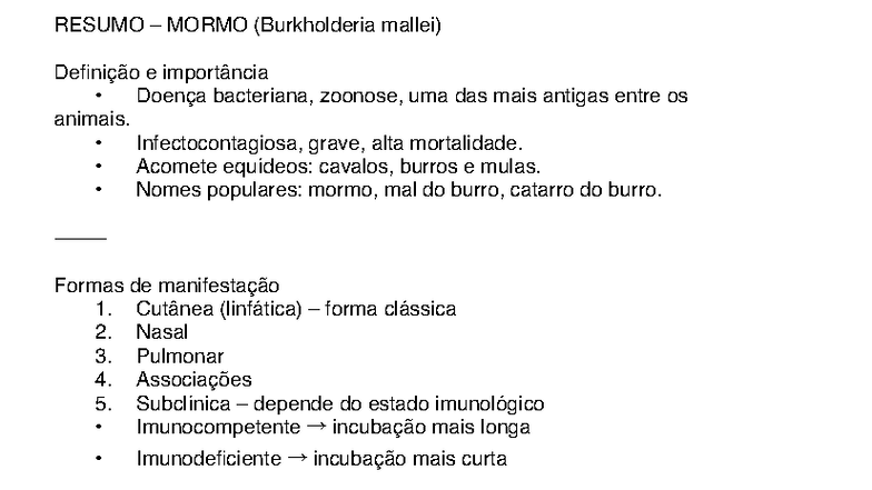 Mormo (Burkholderia mallei): Definição e Importância na Zoonose - Studocu