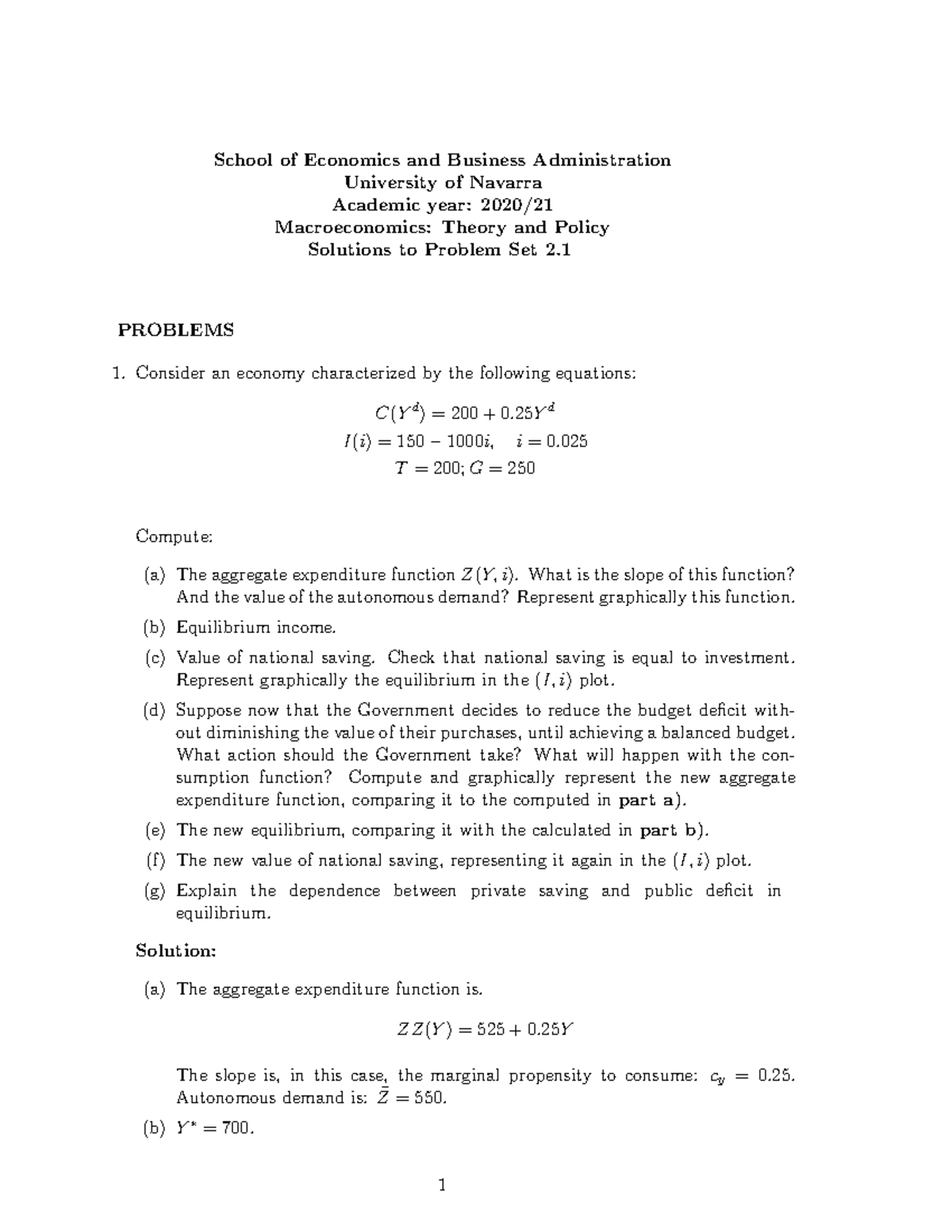 Solutions to Macroeconomics Problem Set 2 - University of Navarra - Studocu