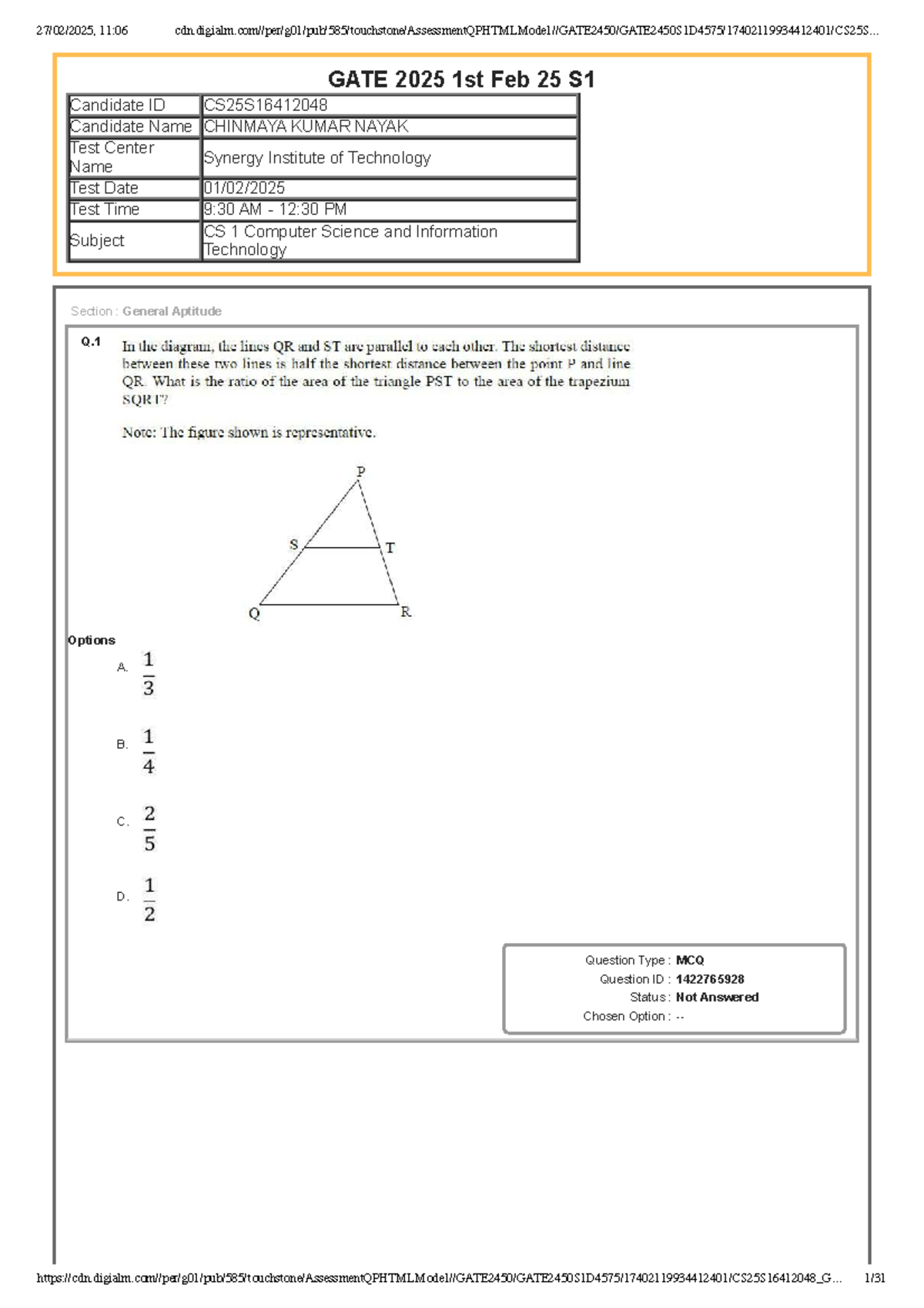 GATE 2025 CS 1 General Aptitude MCQ Responses - 1st Feb 25 - Studocu