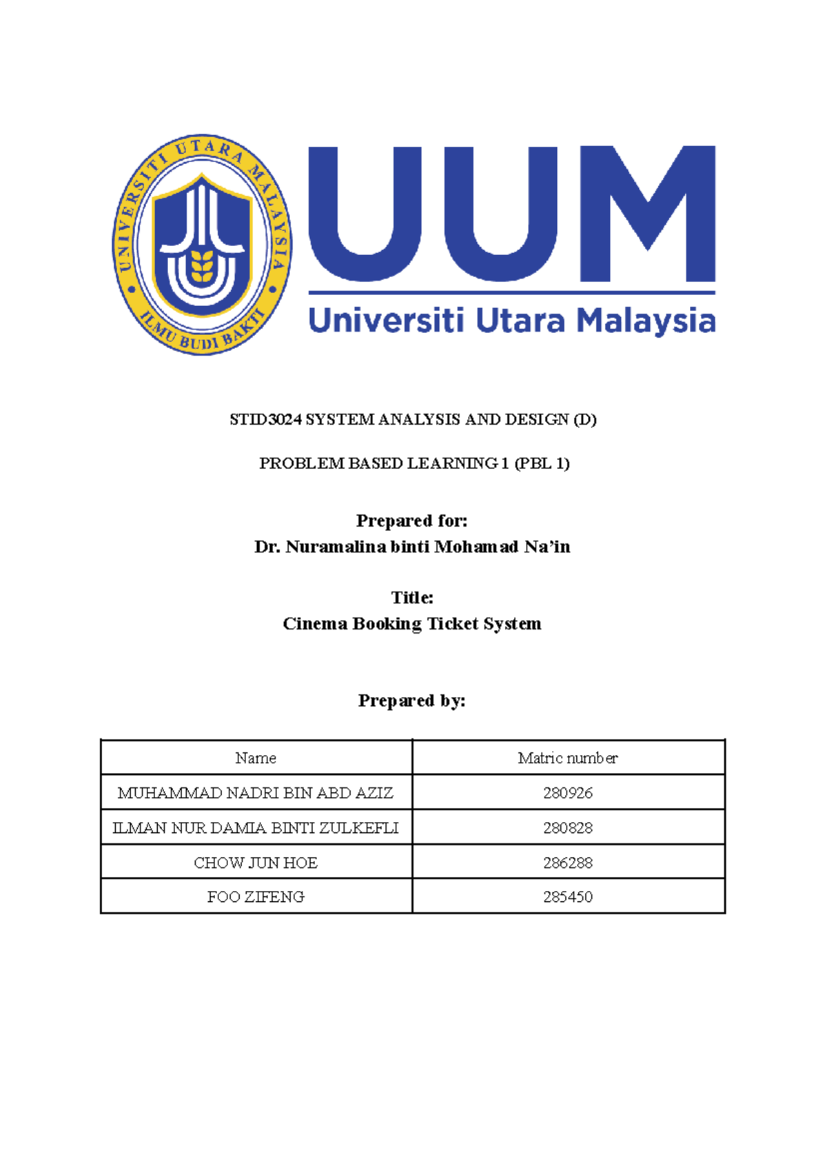 STID3024 PBL 1: Proposal for Cinema Booking Ticket System - Document Preview