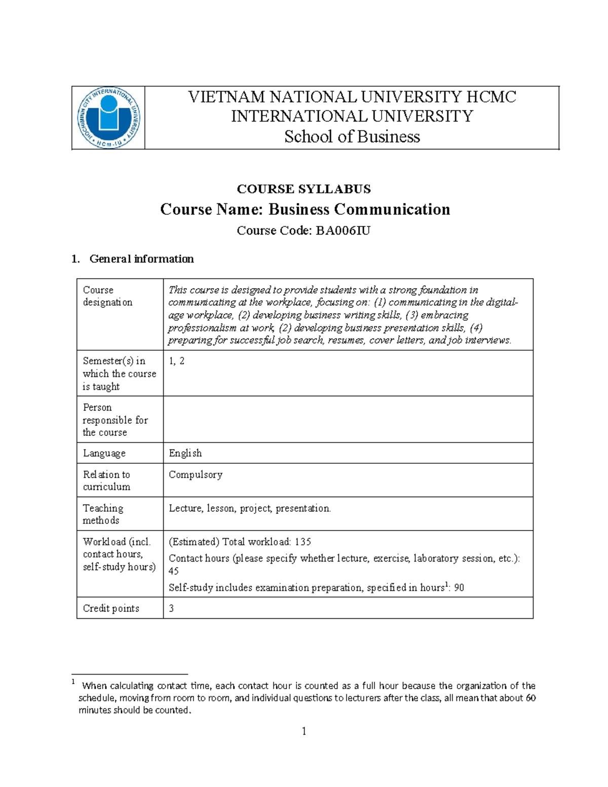 Syllabus for BA006IU: Business Communication Course Overview - Studocu