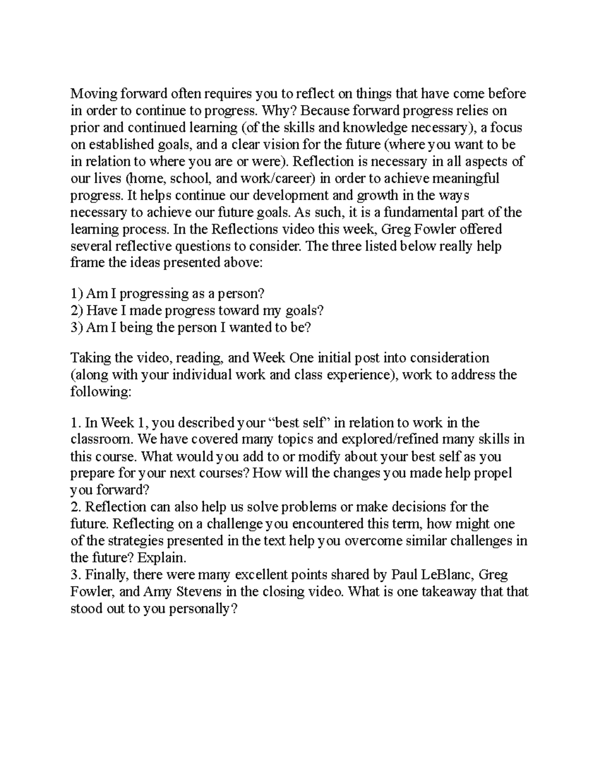 Week 8 Discussion: Reflection on Progress and Future Goals - Studocu