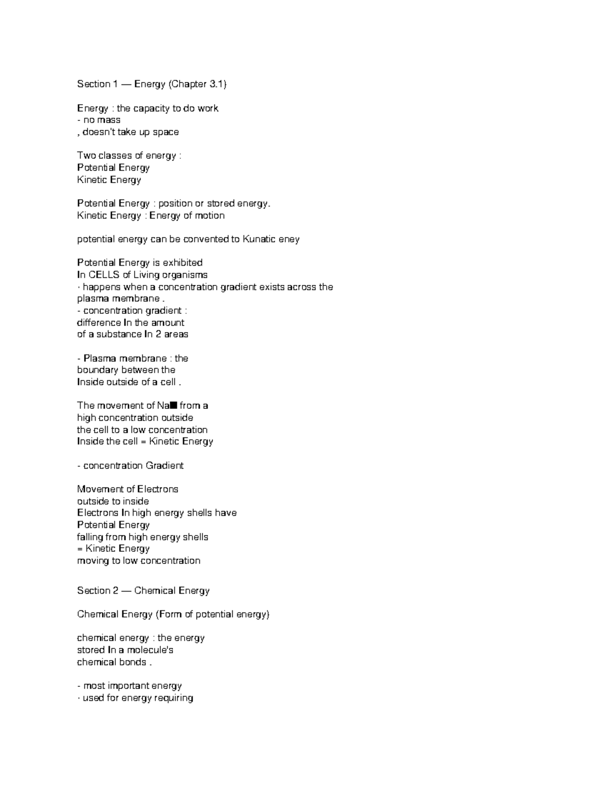 Anatomy and Physiology Notes: Energy Concepts (Ch. 3.1) - Studocu