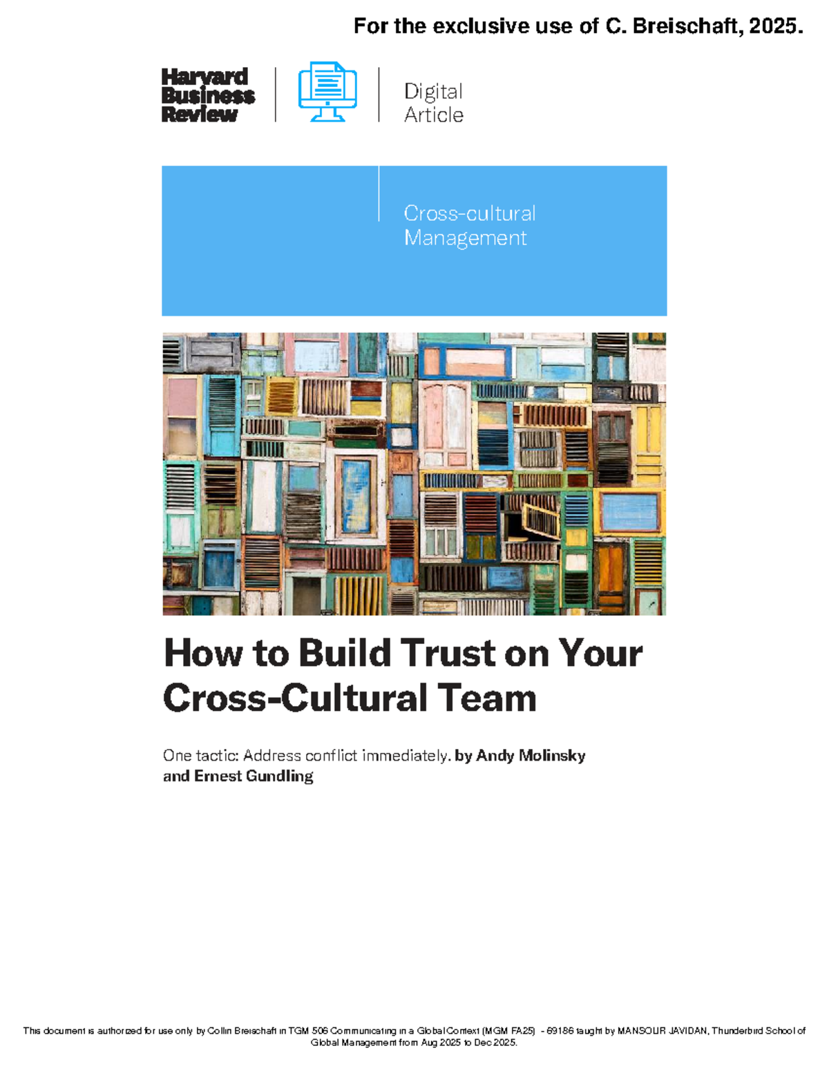 Building Trust in Multicultural Teams: Insights for TGM 506 (MGM FA25 ...