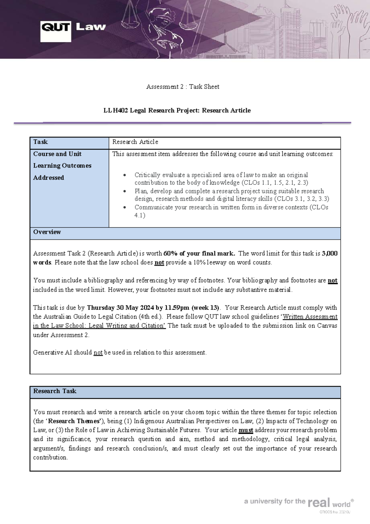LLH402 Assessment 2: Research Article Task Sheet and Guidelines - Studocu
