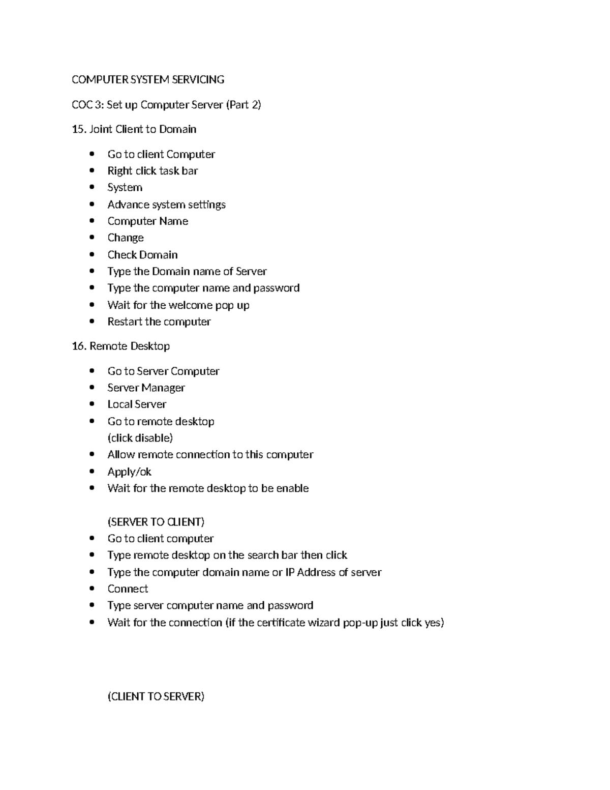 COC 3: Computer Server Setup & Remote Desktop Configuration Guide - Studocu