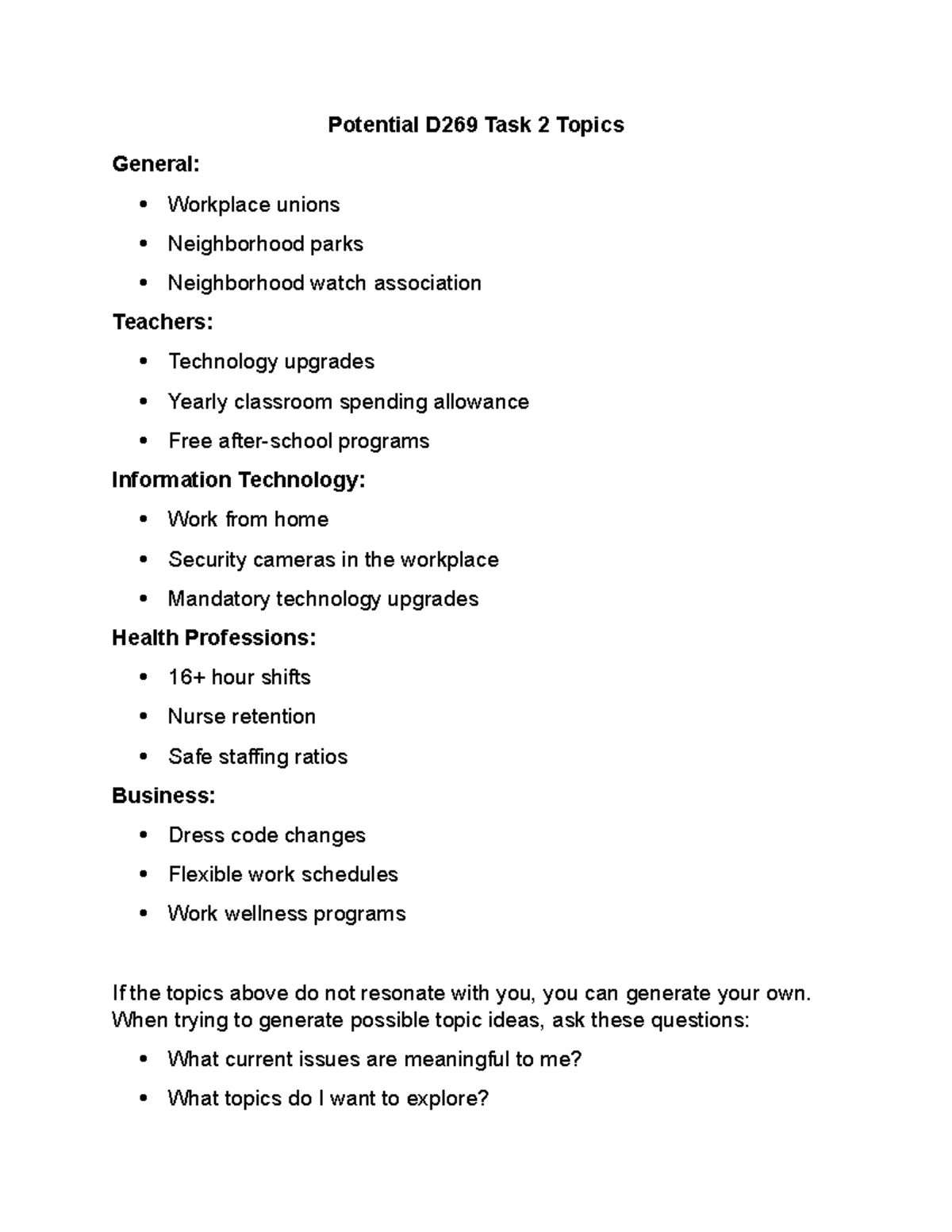 D269 Task 2 Suggested Topics for Exploration and Discussion - Studocu