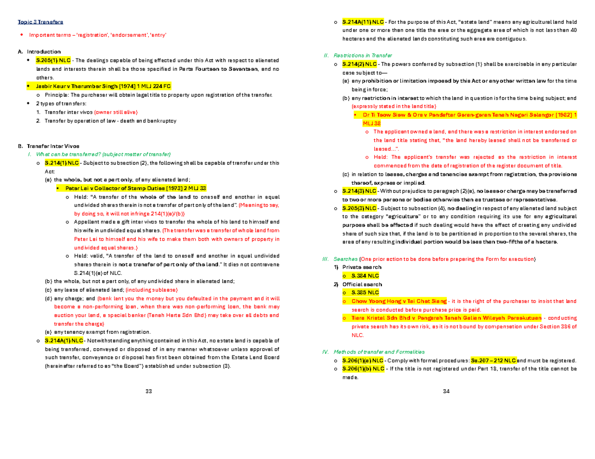 Notes Chap 3 - first part of chapter 3 - 33 Topic 3 Transfers Important ...