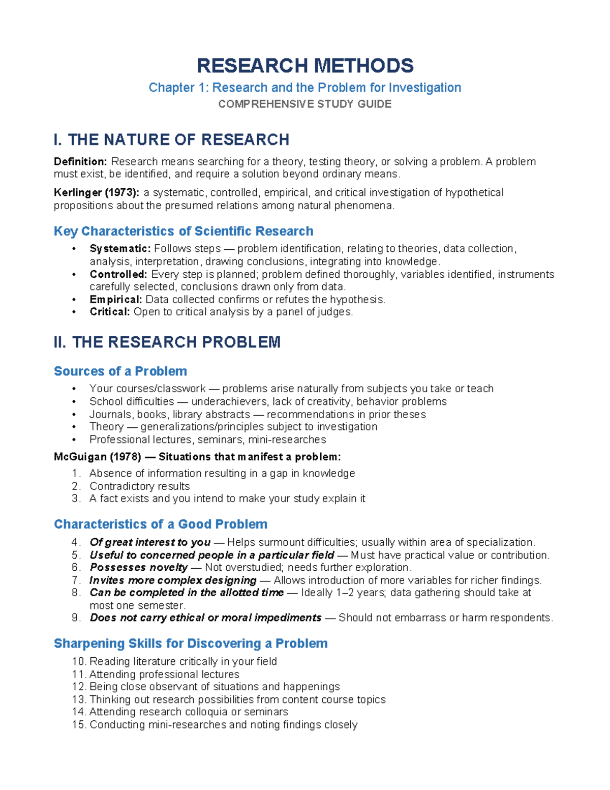 RESEARCH METHODS (RM101) Chapter 1: Understanding Research Problems and ...