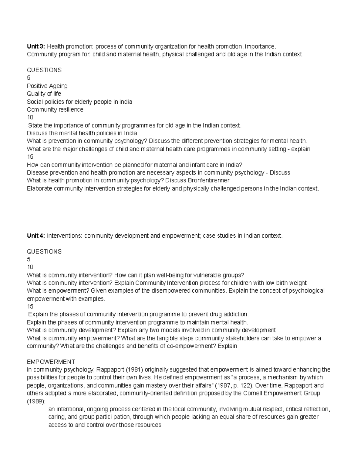 Community Psychology: Health Promotion & Intervention Strategies (Units ...