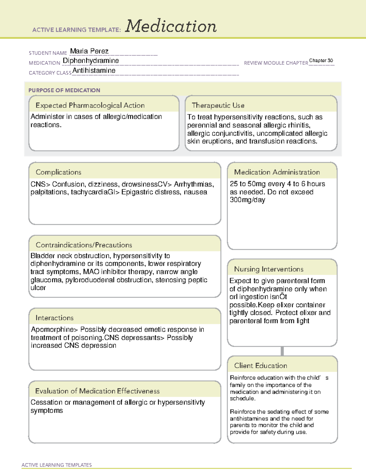 ATI Active Learning Template: Diphenhydramine Review Module - Studocu