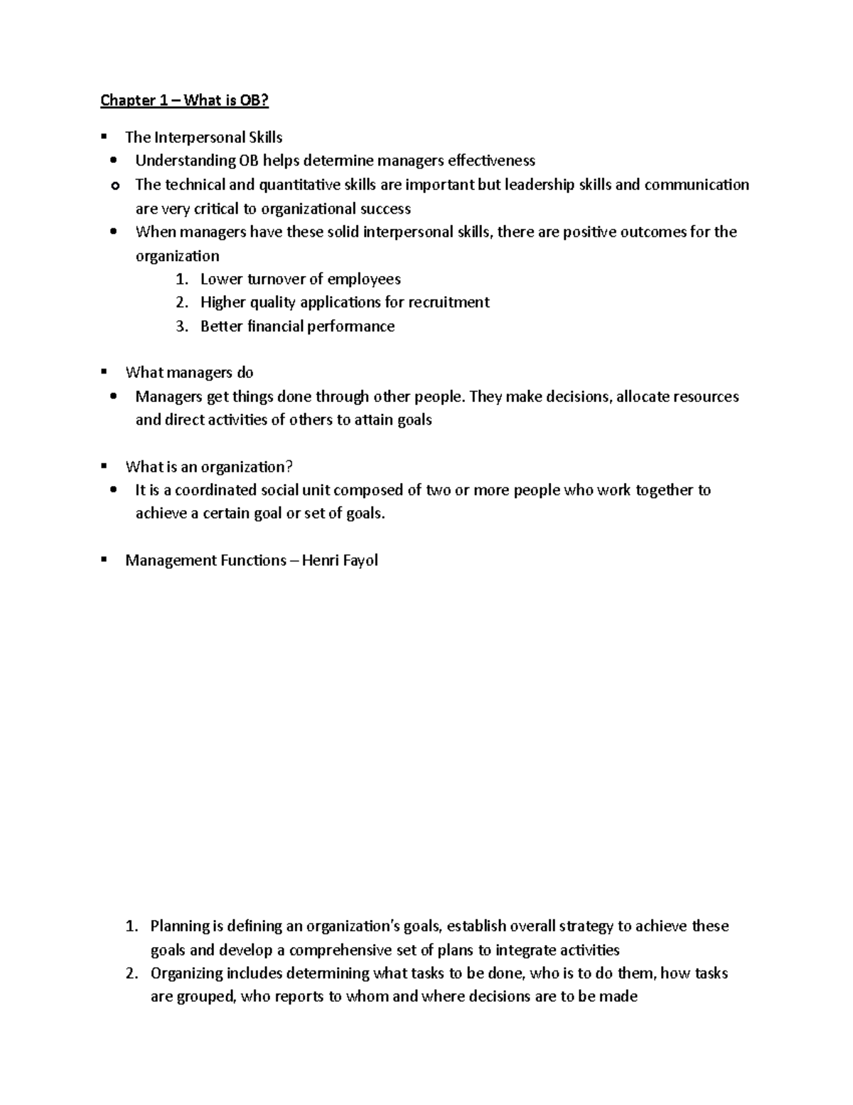 OB - Lecture notes 1,2,3,5,6,7 - Chapter 1 – What is OB? The ...