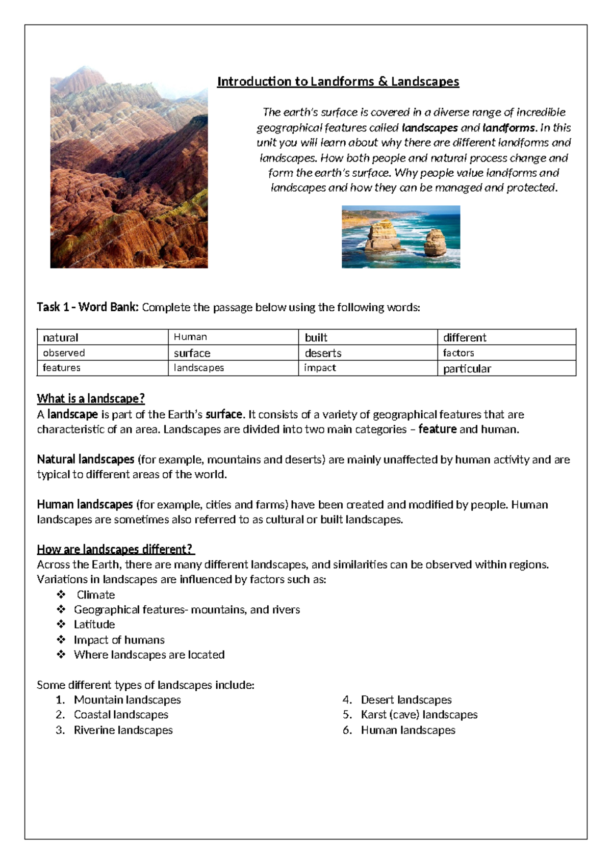Introduction to Landforms & Landscapes: Key Concepts and Examples - Studocu